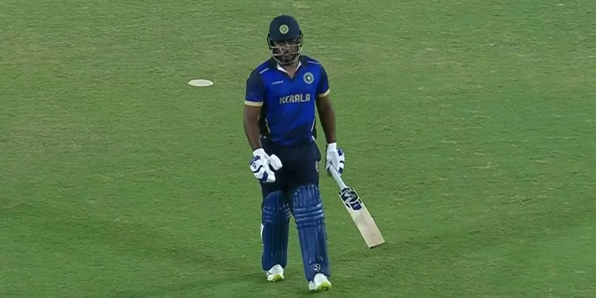 Sanju Samson was dismissed cheaply vs Andhra [Source: @samson_zype/X]