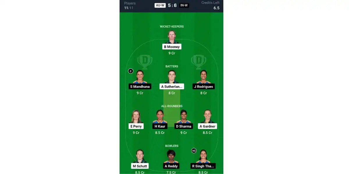 AU-W vs IN-W, ODI Series: Dream11 Team 2 [Source: @Dream11 App]
