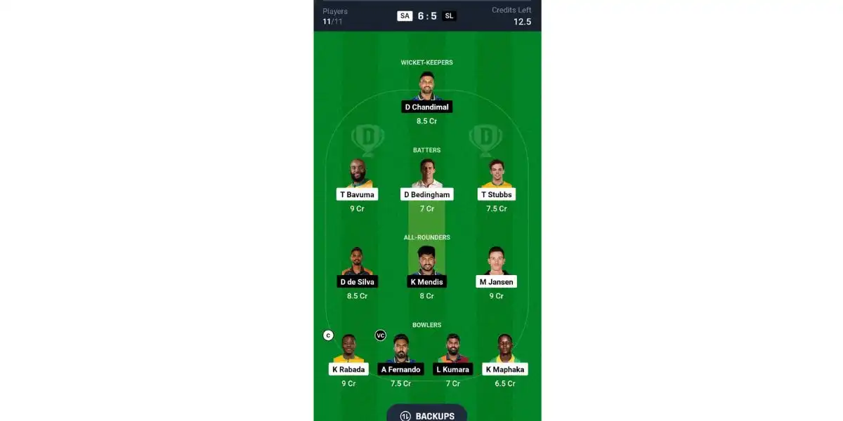 SA vs SL, Test Series: Dream11 Team 1 [Source: @Dream11 App]