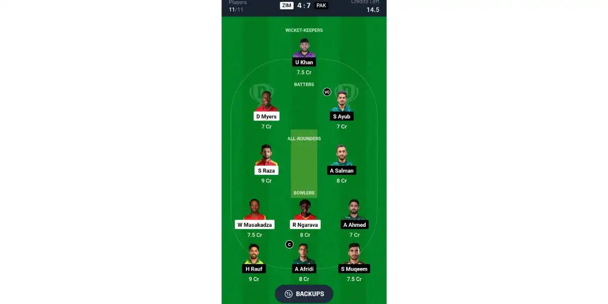 ZIM vs PAK, Dream11 Team 1 [Source: @Dream11 App]