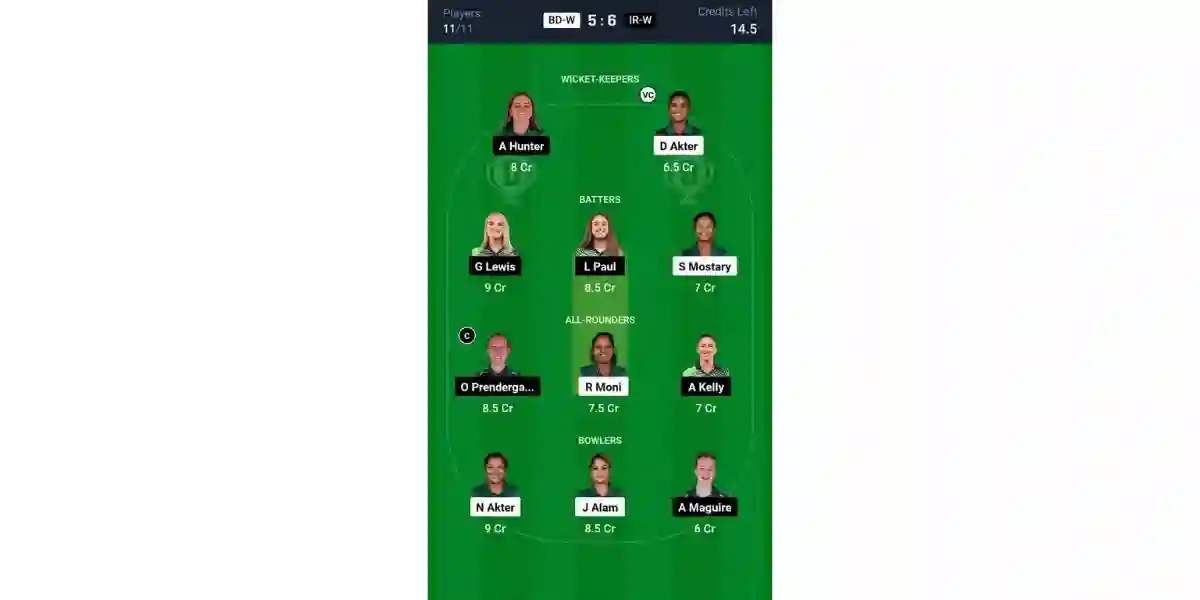 BD-W vs IR-W 2nd T20I: Dream11 Team 1 [Source: @Dream11 App]