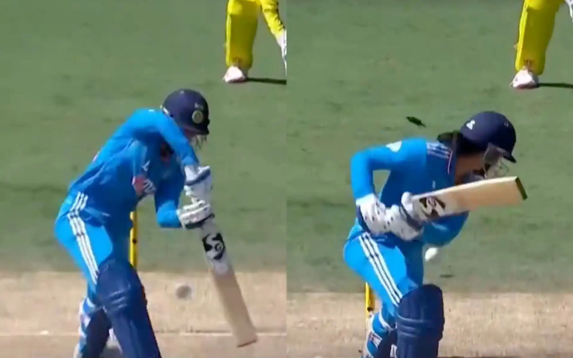 Smriti Mandhana was cleaned up Kim Garth during the second ODI [Source: Screen grab from @gavaskar_theman/x.com]