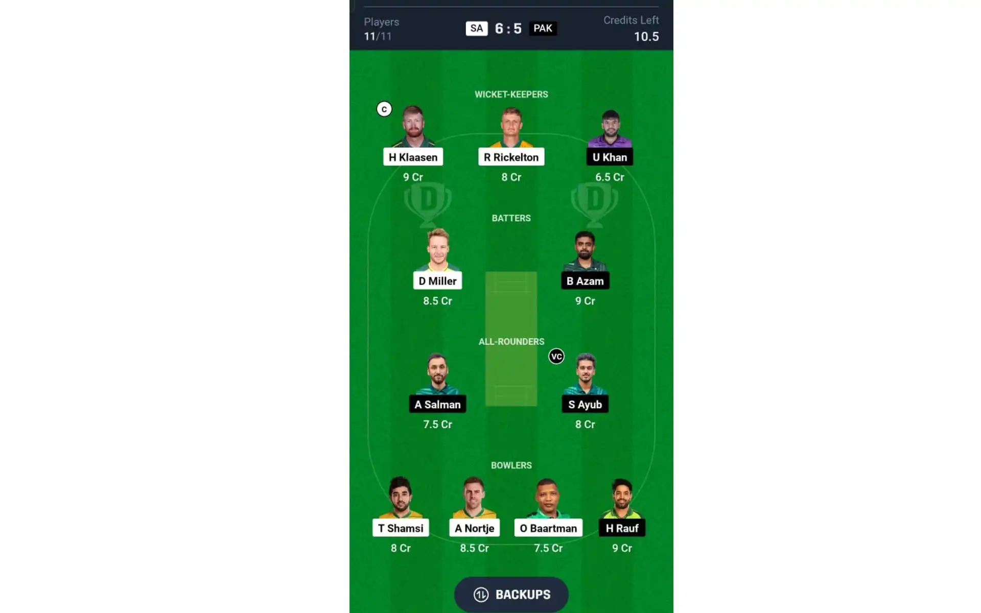 SA vs PAK, 1st T20I: Dream11 Team 1 [Source: @Dream11 App]