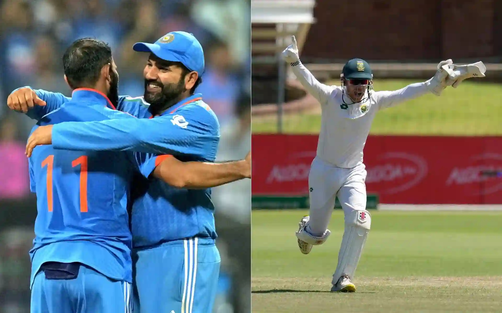 Mohammed Shami, Rohit Sharma and Kyle Verreynne [Source: @SPORTYVISHAL/x, AP]