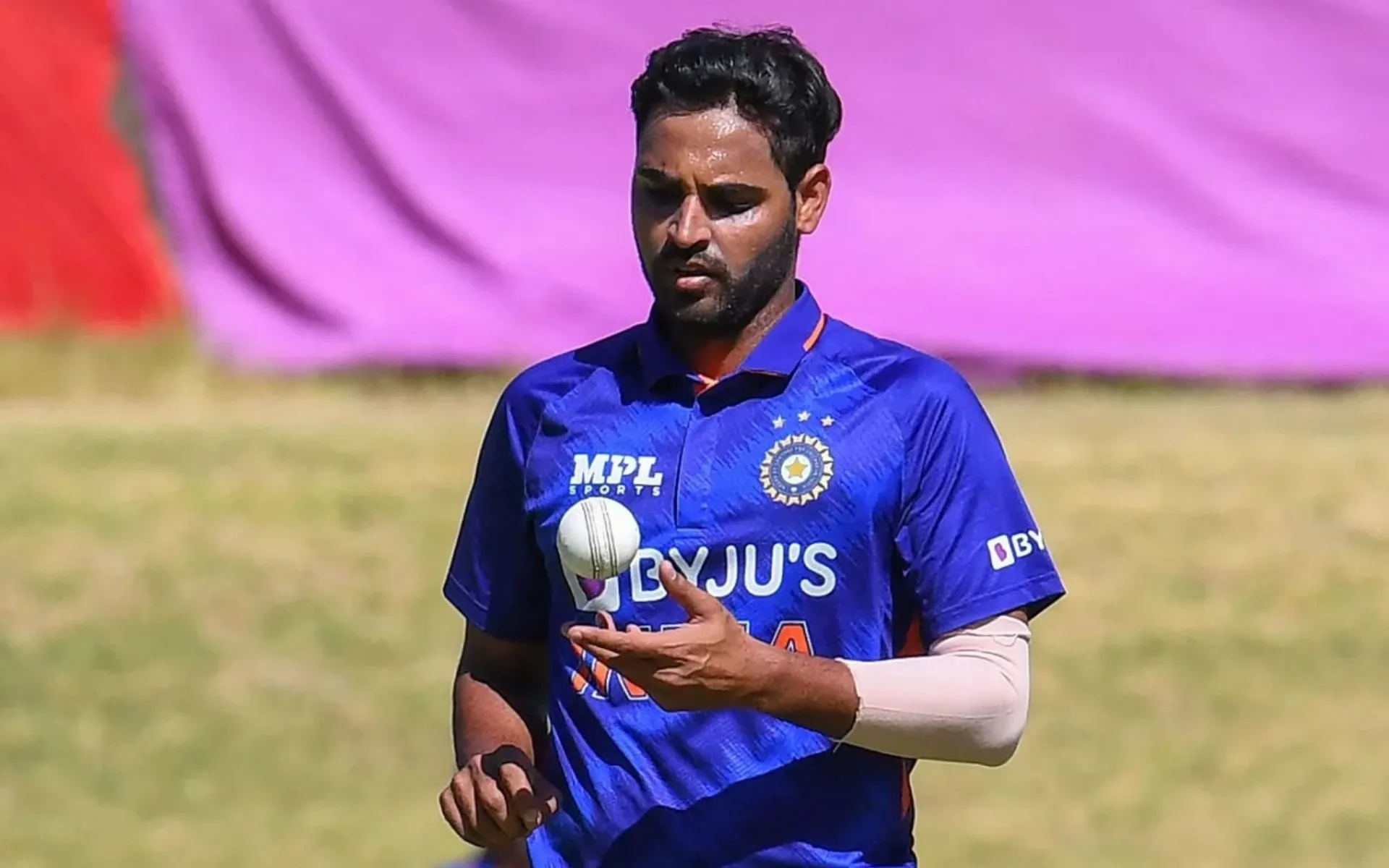 Bhuvneshwar Kumar in action [Source: @uccricketlive/X.Com]
