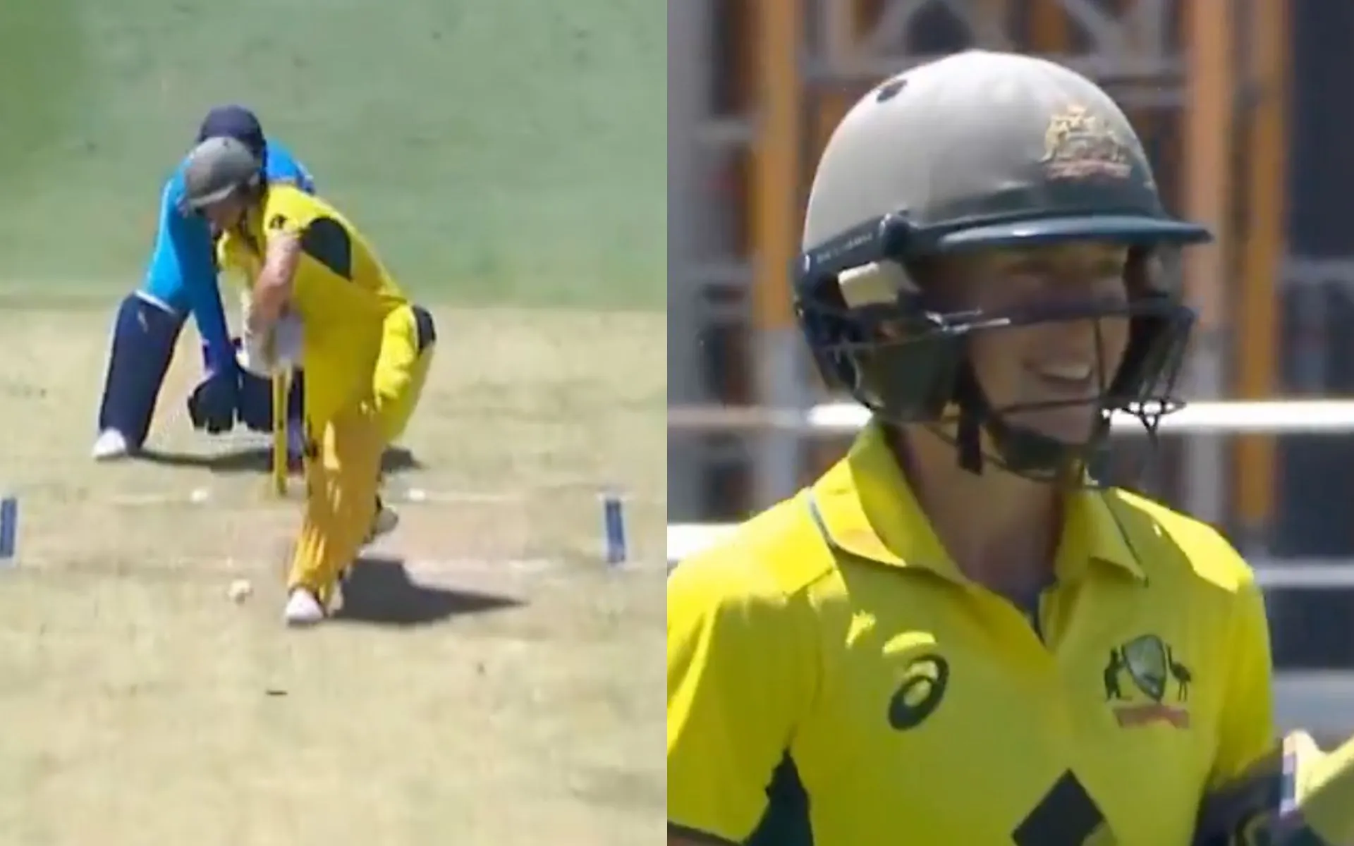 Ellyse Perry cleaned up by Arundhati Reddy (Source:@gavaskar_theman/X.com)