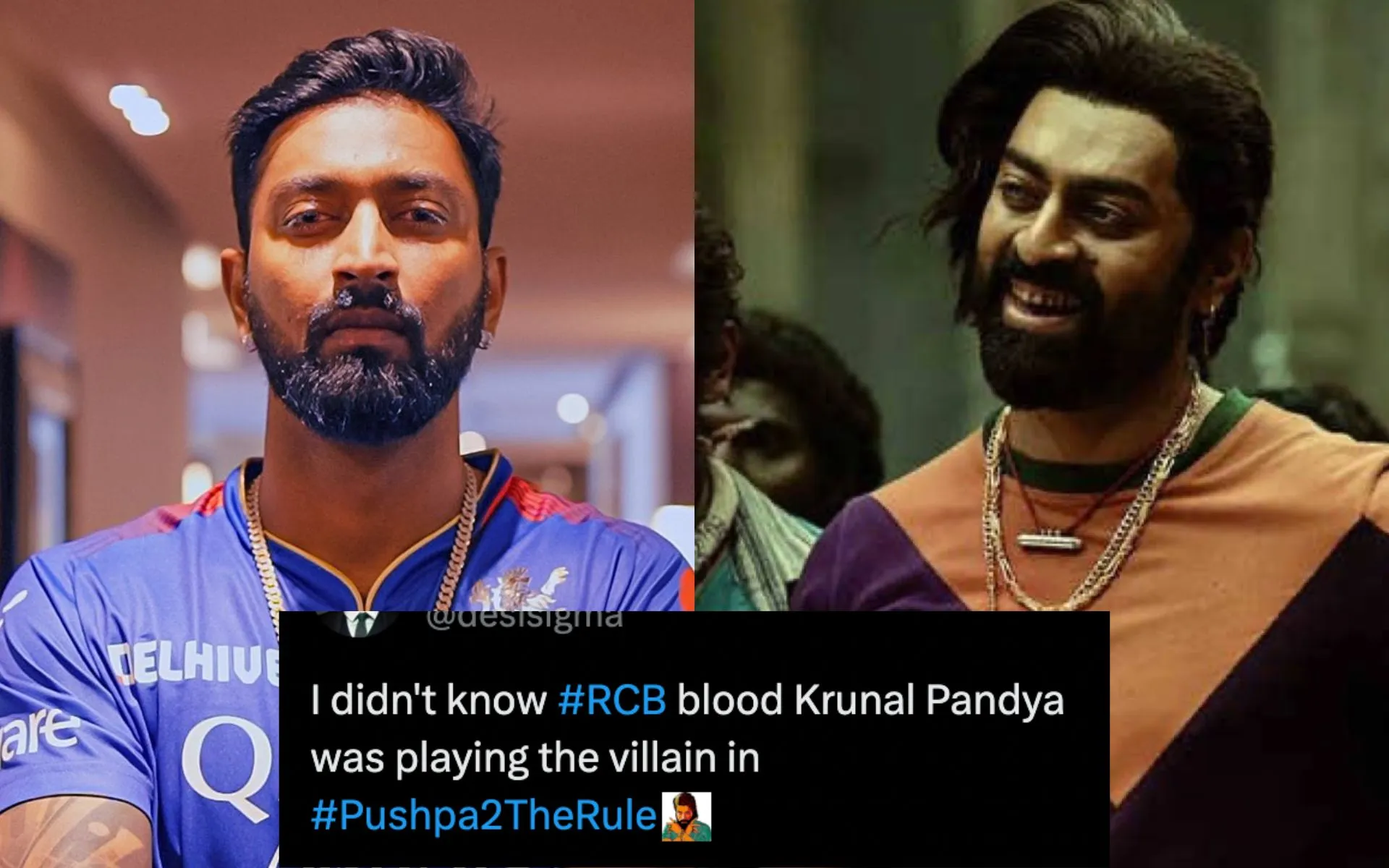 Krunal Pandya's lookalike spotted in Pushpa 2 [Source: @RcbianOfficial and @desisigma/X.com]