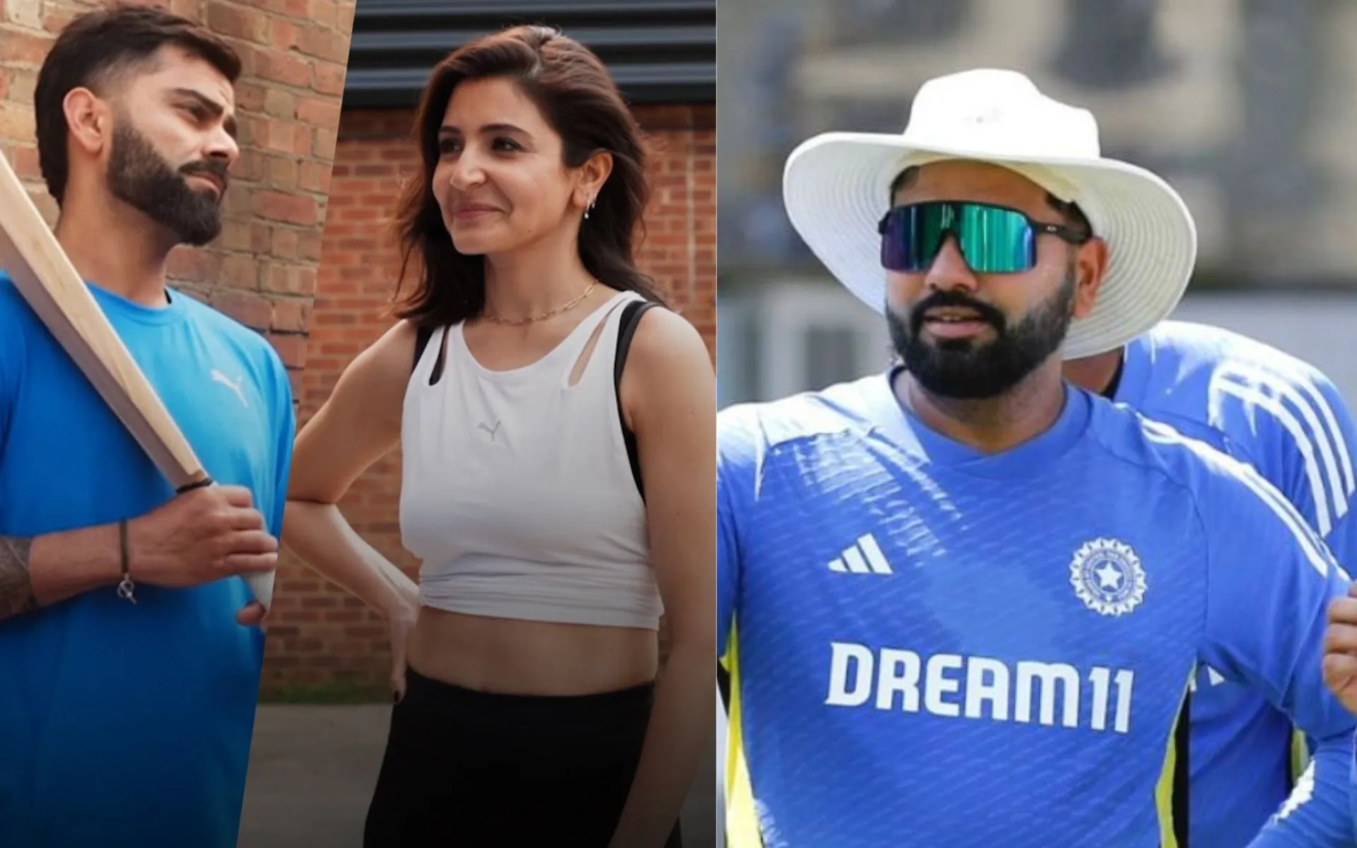 Virat Kohli, Anushka Sharma and Rohit Sharma [Source: @anushkasharma/Instagram, @ImRo45/x]