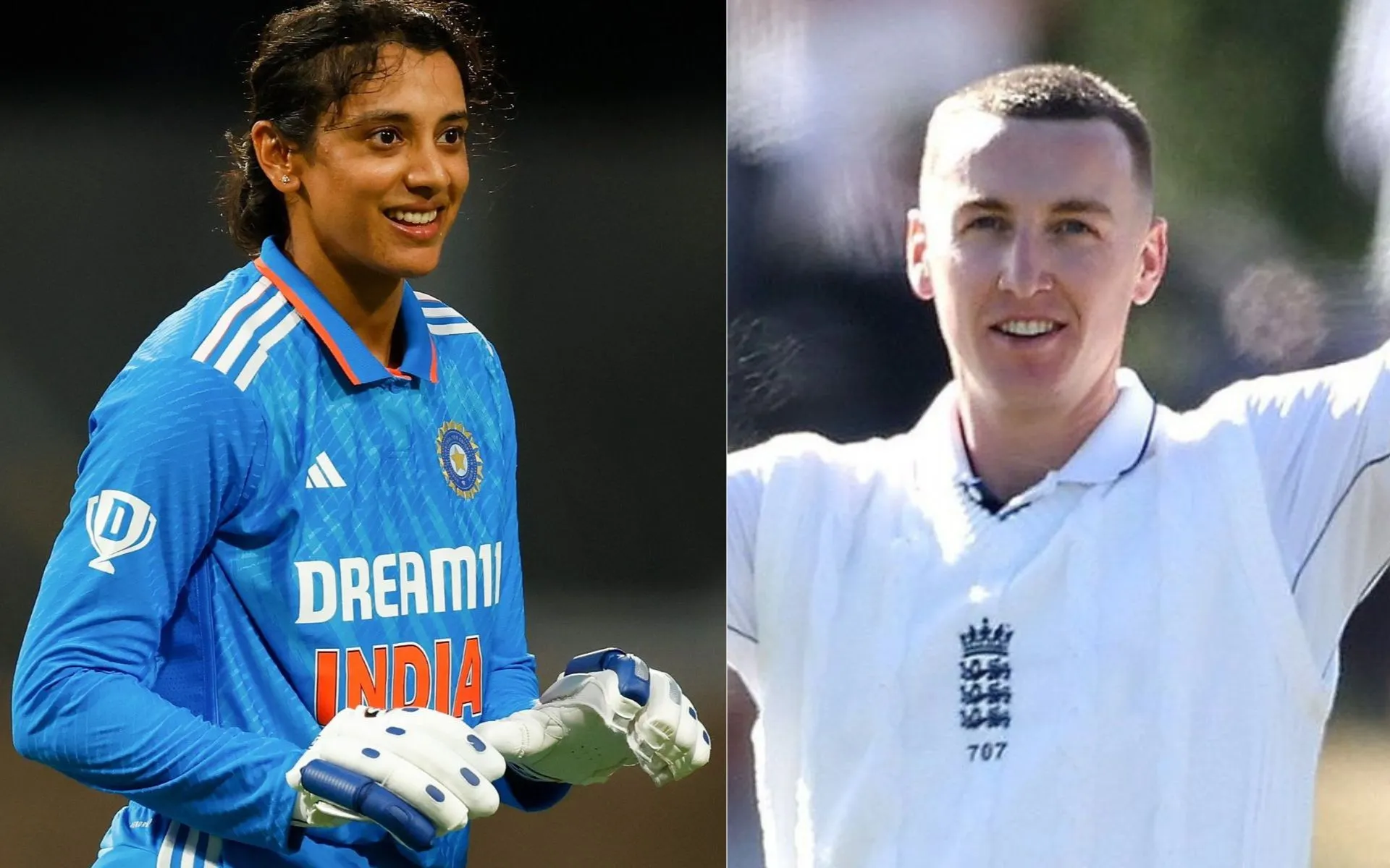 Smriti Mandhana and Harry Brook [Source: @BCCIWomen, @mufaddal_vohra/x]