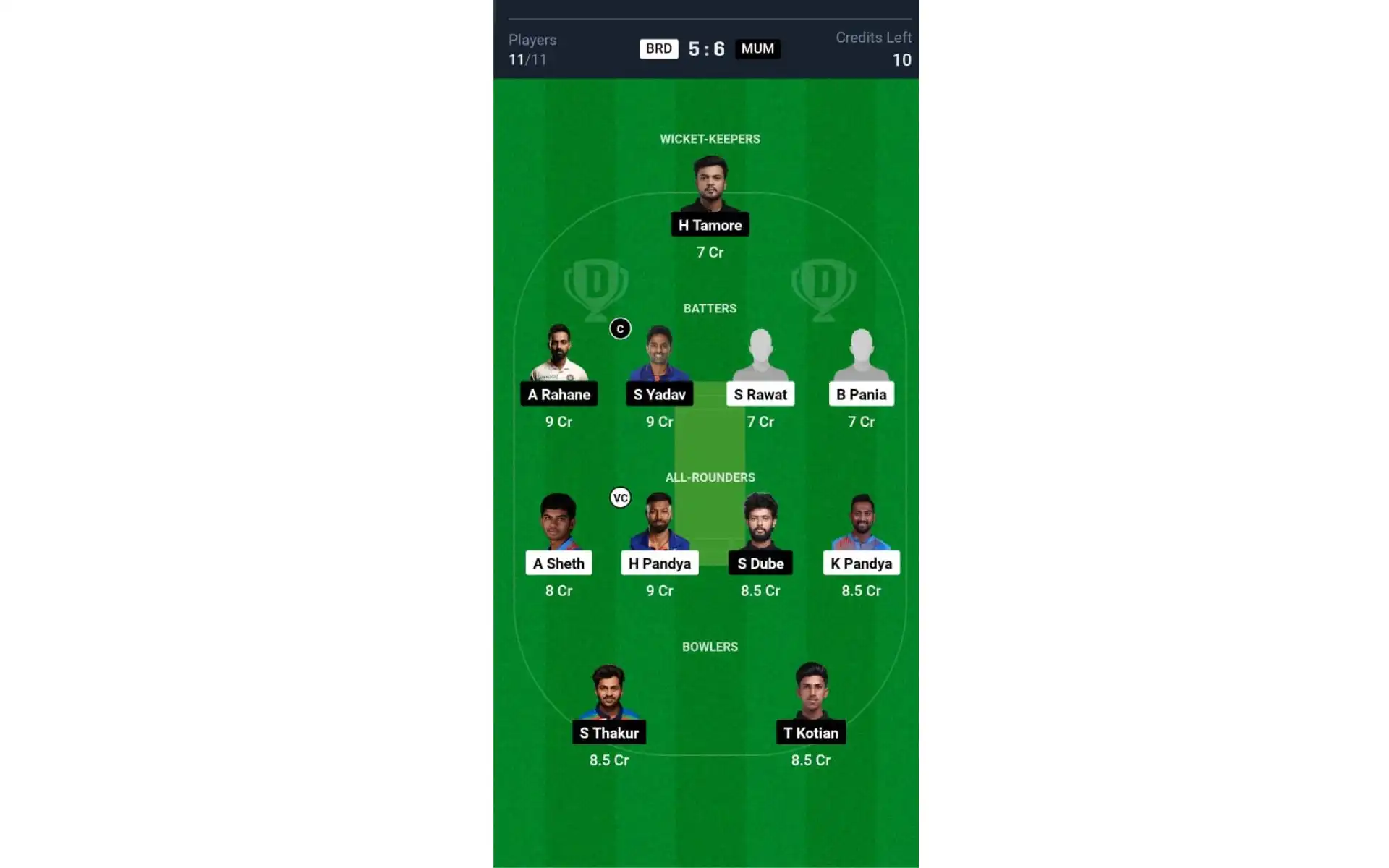 BRD vs MUM, SMAT 2024: Dream11 Team 1 [@Dream11 App]