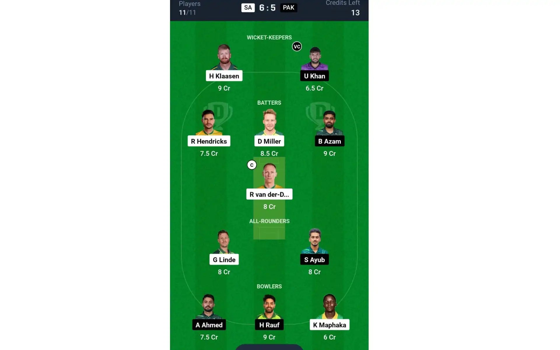 SA vs PAK, 2nd T20I: Dream11 Team 2 [Source: @Dream11 App]