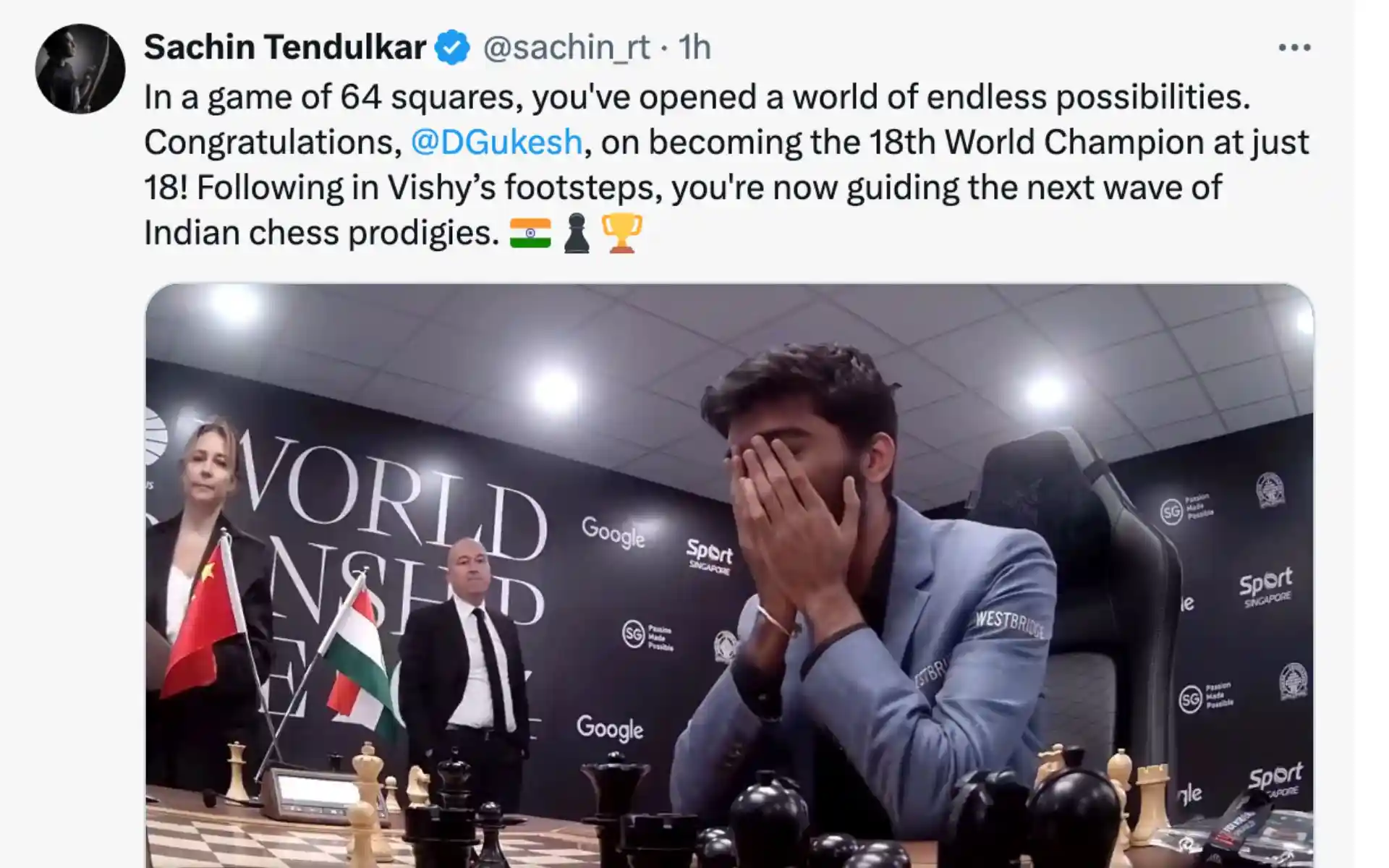 'World Of Endless...' - Tendulkar, Pandya Praise Youngest World Chess Champion Gukesh