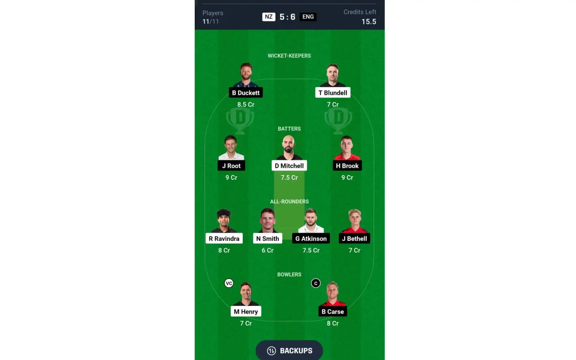 NZ vs ENG, 3rd Test: Dream11 Team 2 [Source: @Dream11 App]