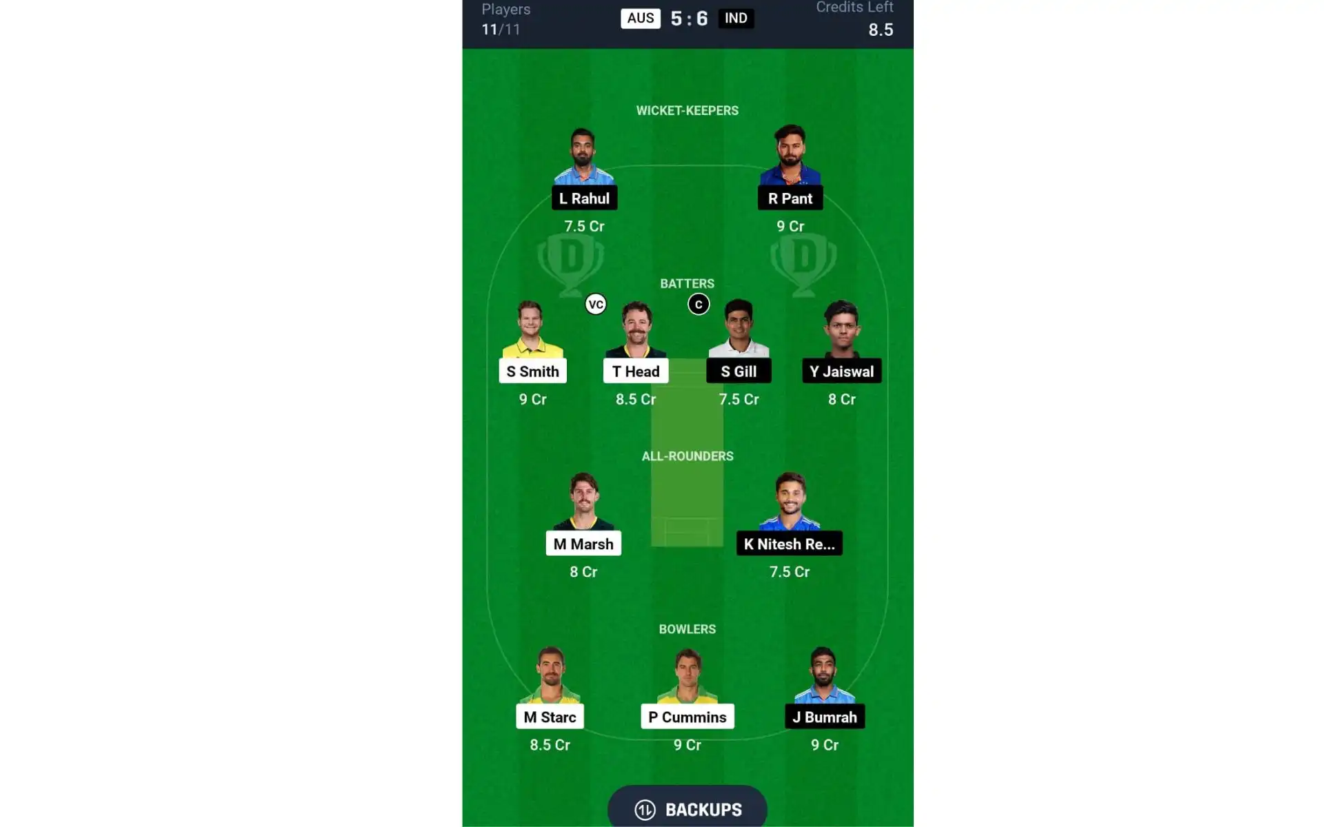 AUS vs IND, 3rd Test: Dream11 Team 1 [Source: @Dream11 App]