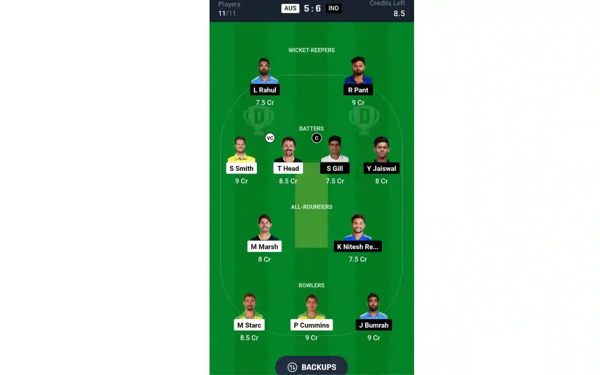 AUS vs IND, 3rd Test: Dream11 Team 1 [Source: @Dream11 App]