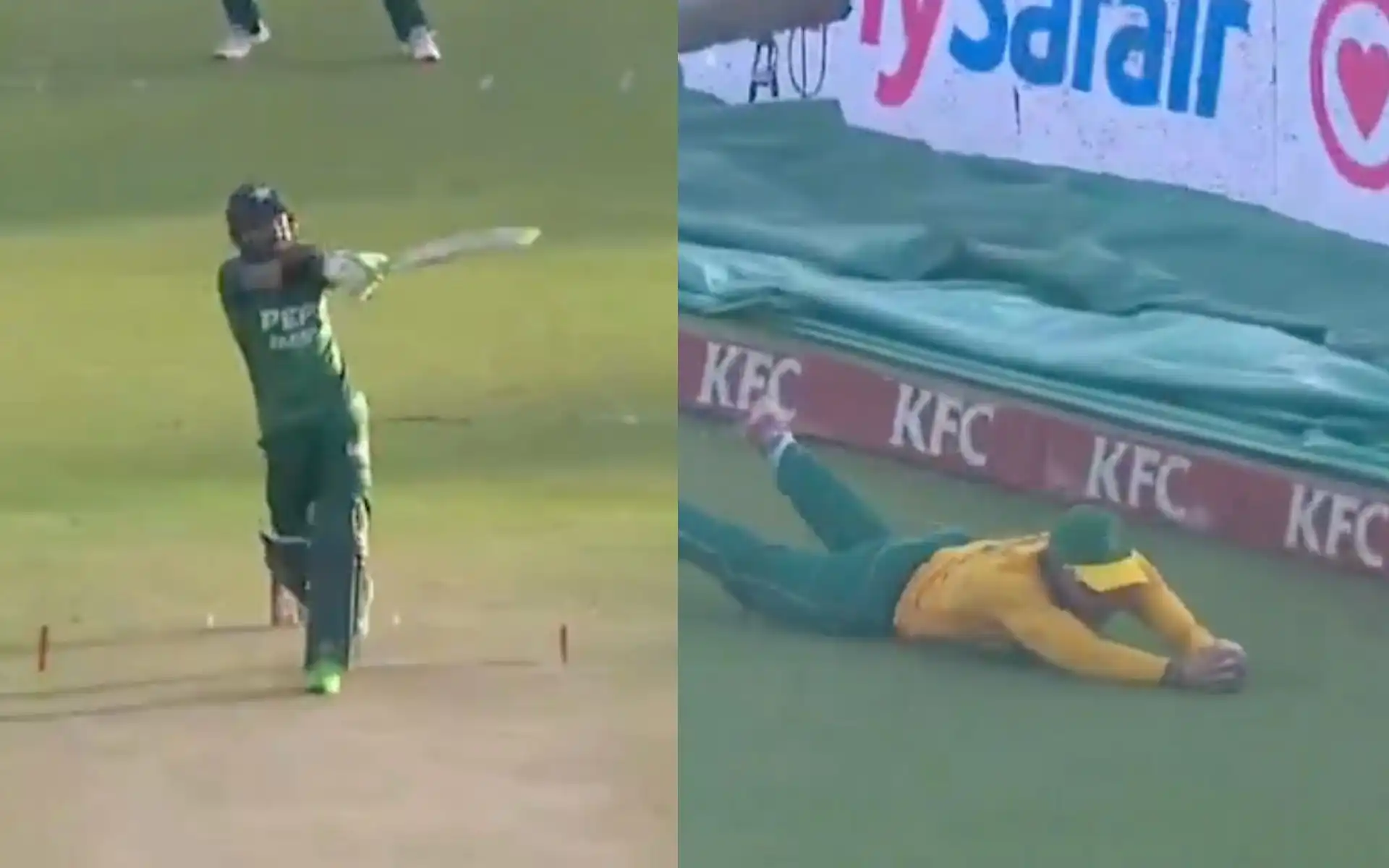 Mohammad Rizwan was dismissed by a brilliant catch form Rassie van der Dussen [Source: Screen grab @gavaskar_theman/x.com]