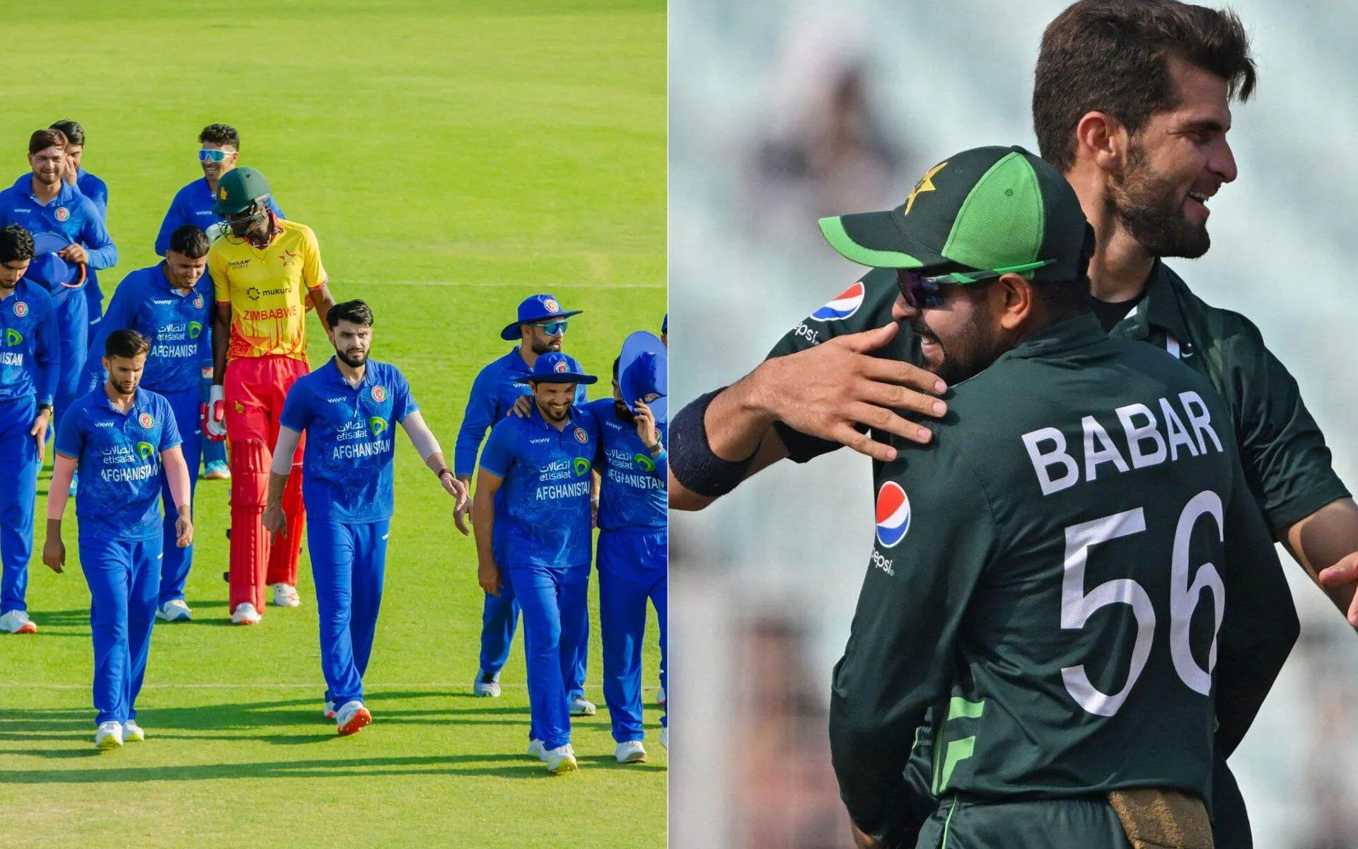 Afghanistan and Shaheen Afridi with Babar Azam [Source: @ACBofficials, @CricCrazyJohns/x]