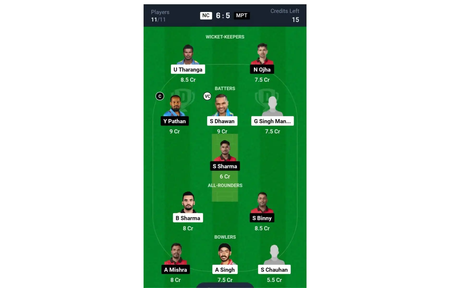 NC vs MPT Match 8 Dream11 Team 1 (Source: @Dream11App)