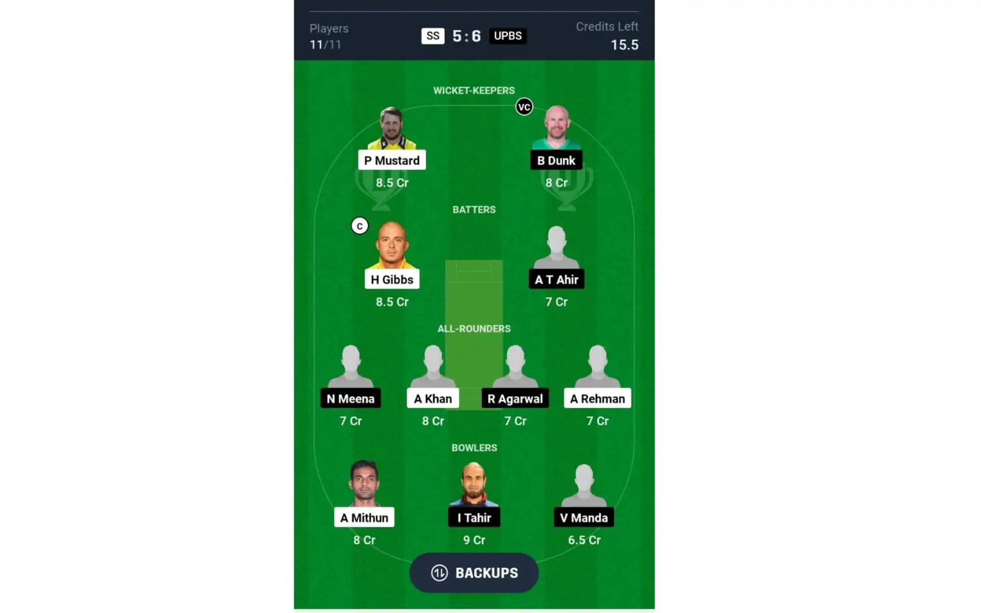 SS vs UPBS Match 9 Dream11 Team 2 (Source: @Dream11 App)