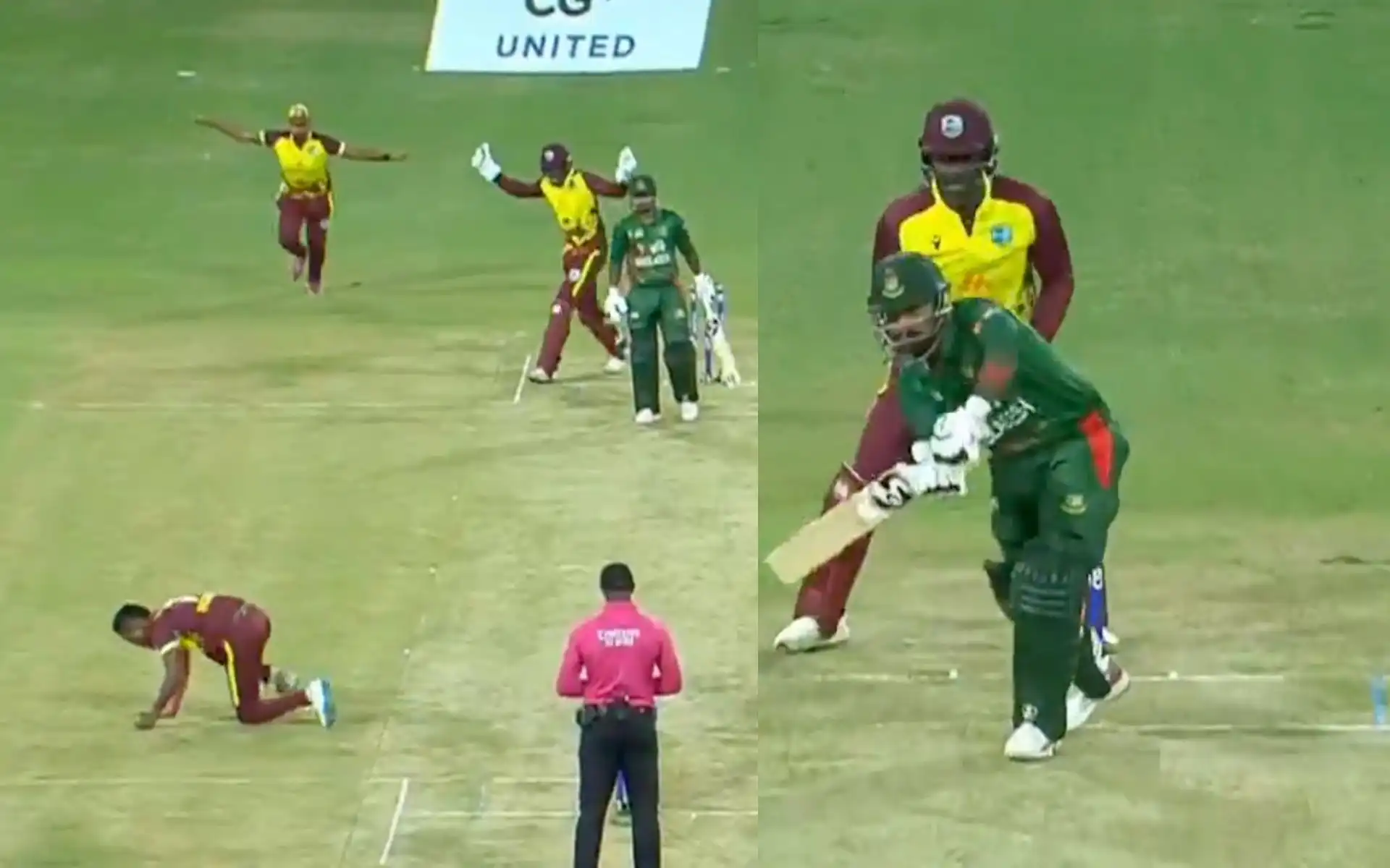 Litton Das was dismissed for a golden duck by Akeal Hosein in the 1st T20I of the series [Source: Screen grab from @gavaskar_theman/x.com]
