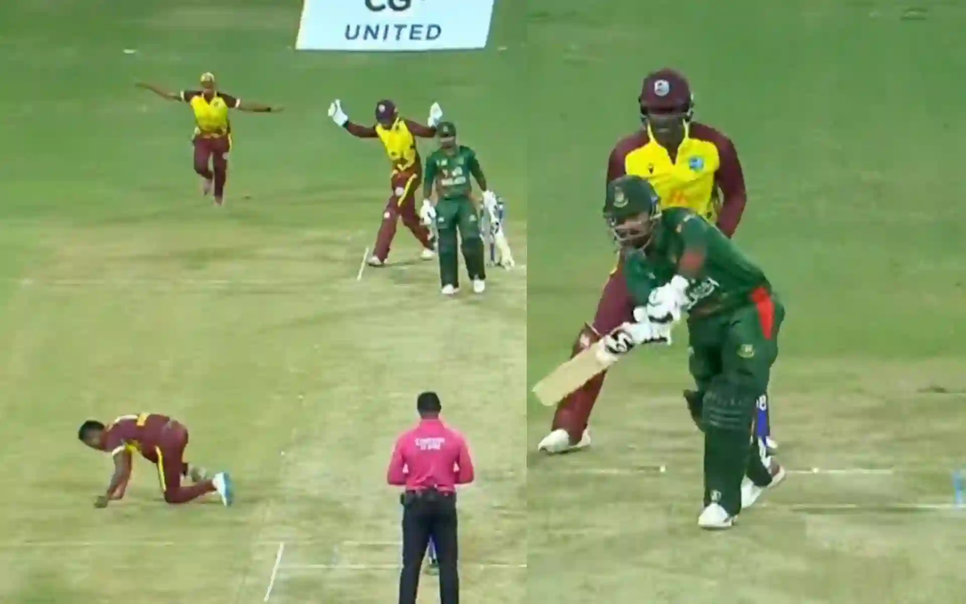 Litton Das was dismissed for a golden duck by Akeal Hosein in the 1st T20I of the series [Source: Screen grab from @gavaskar_theman/x.com]