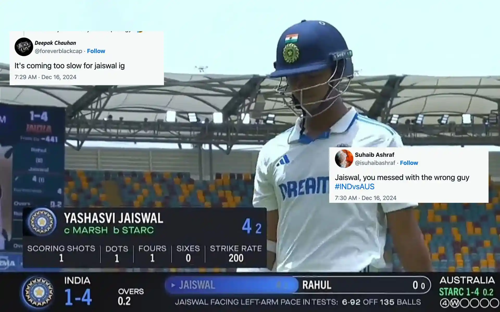 'Starc Se Maafi Mang Lo' - Netizens Troll Yashasvi Jaiswal After Second Ball Dismissal