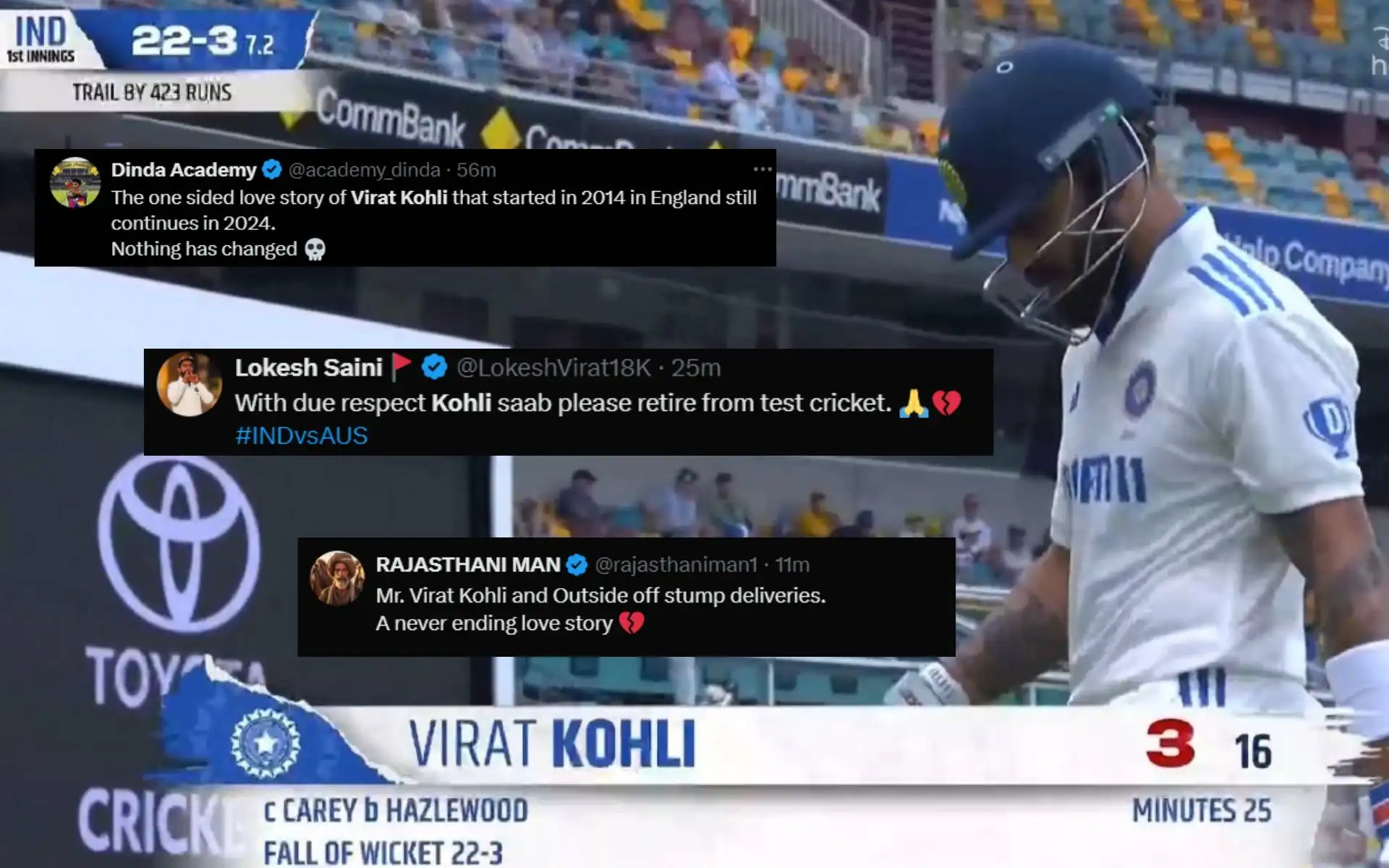 Virat Kohli was trolled for his poor outing at Gabba [Source: @ViratKohlifanclub/X.com, Screengrabs from X]