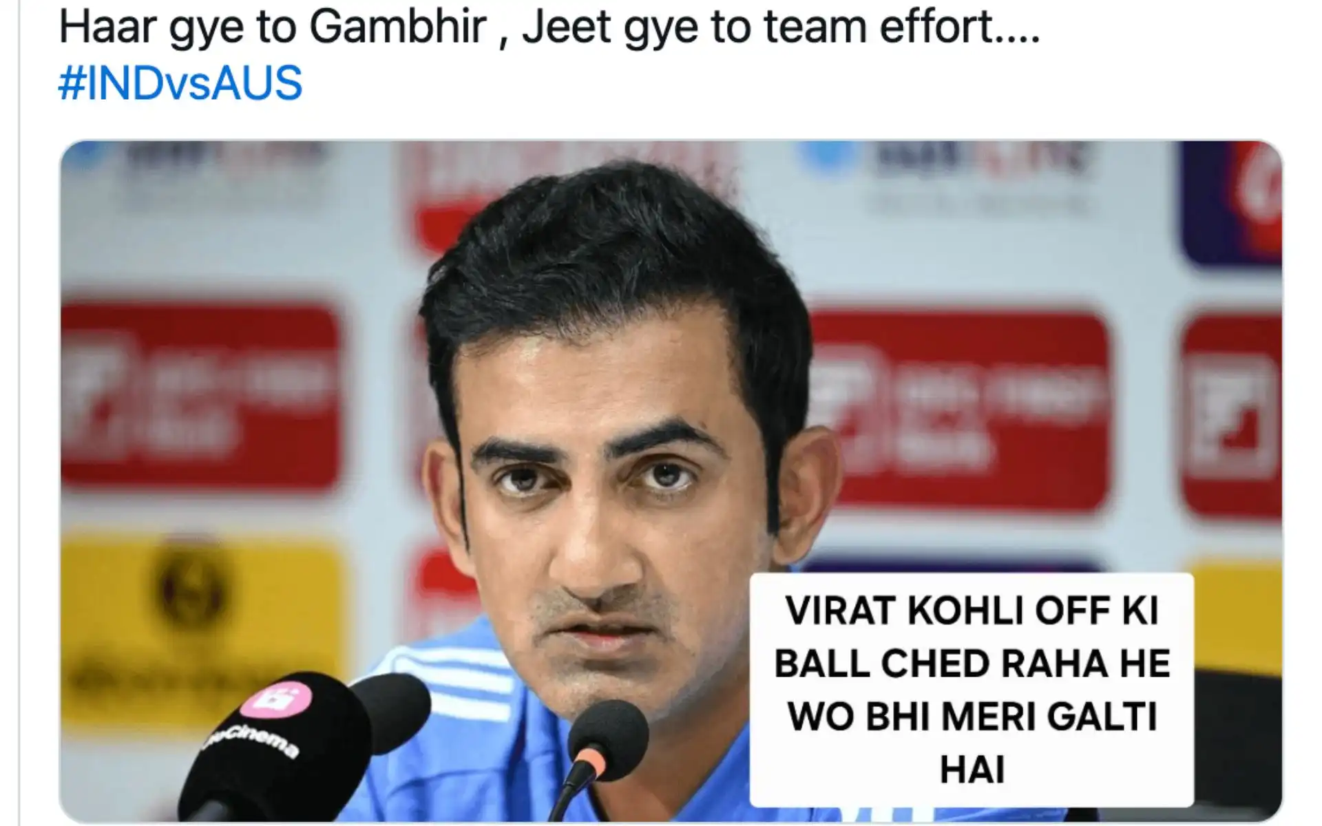 Fans made memes on Gautam Gambhir on Twitter (Source:@GautiDhiman) 