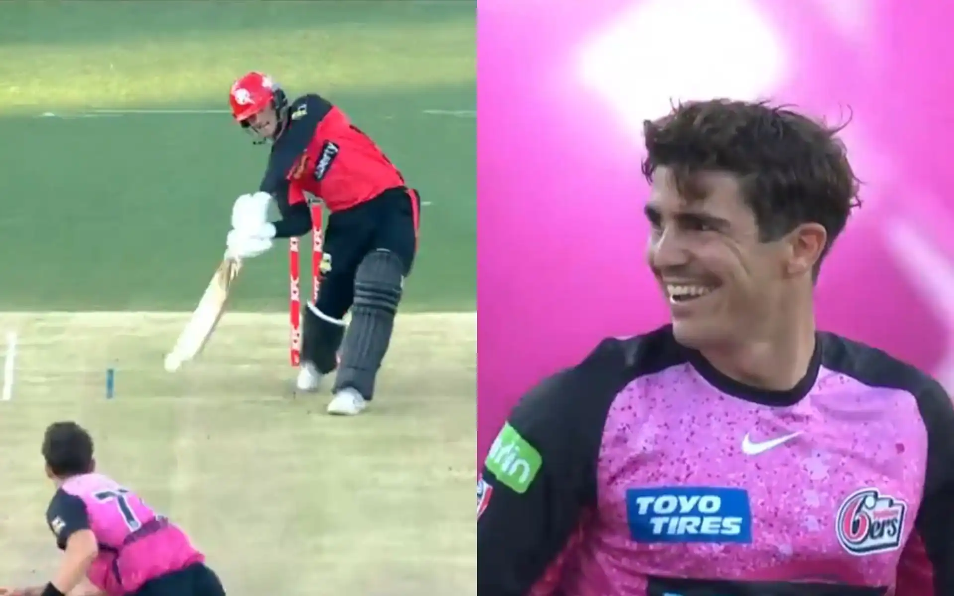 Sean Abbott laughs cheekily after dismissing Jake Fraser-McGurk in BBL 14 [Source: @BBL/X.com]