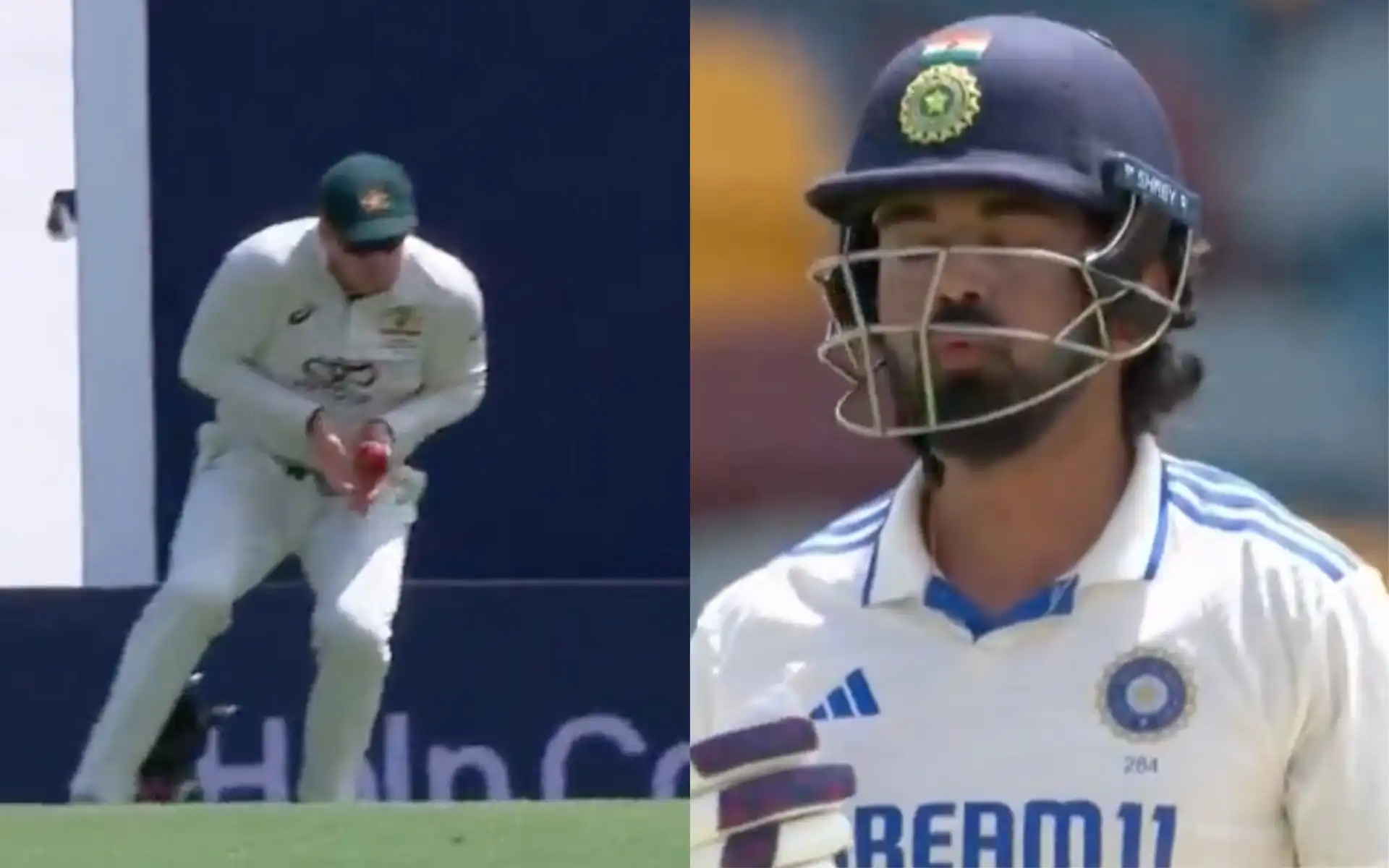 Kl Rahul gets dropped by Steve Smith (Source:@gavaskar_theman/X.com)
