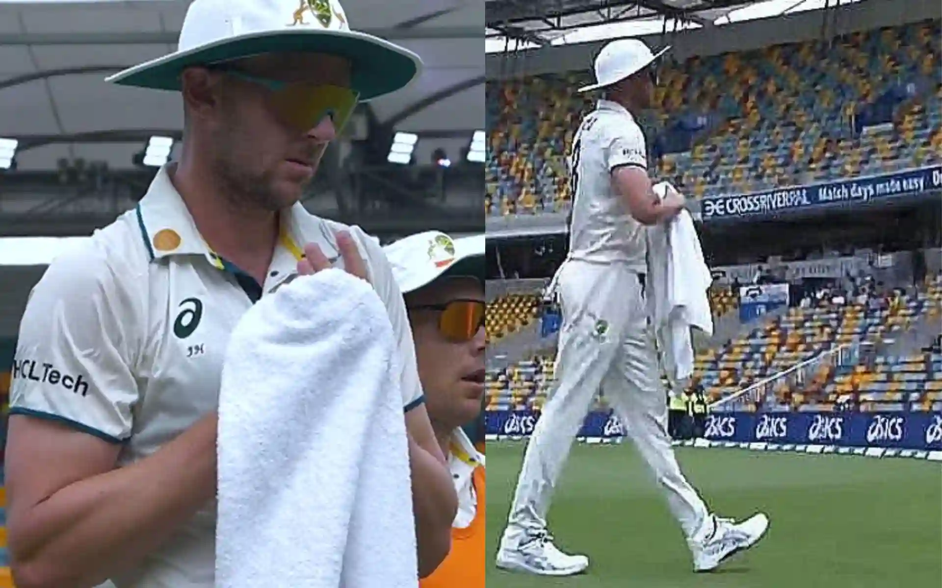 Josh Hazlewood injury during Gabba Test (Source:@FoxCricket/X.com)