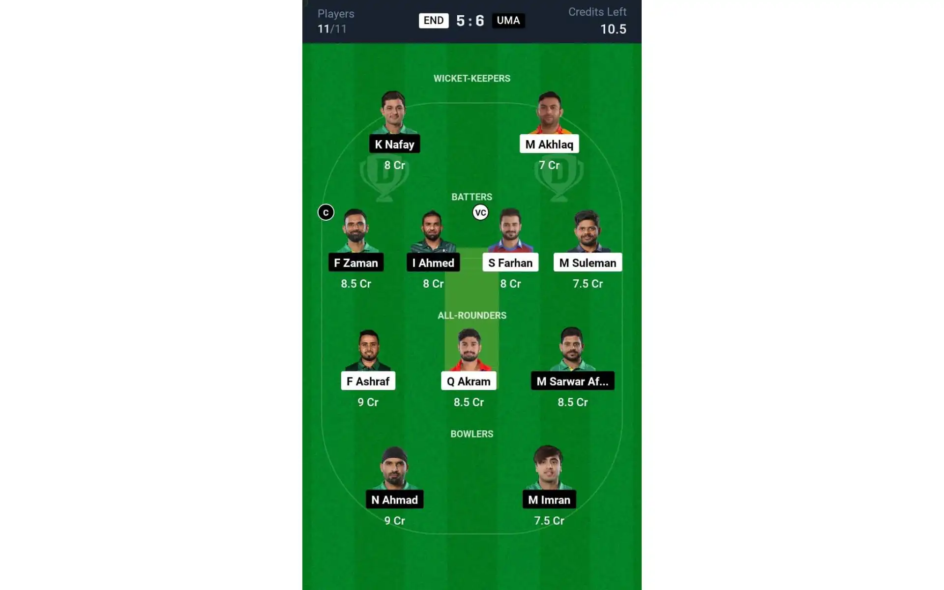 END vs UMA Champions T20 Cup 2024: Dream11 Team 2 [Source: @Dream11 App]