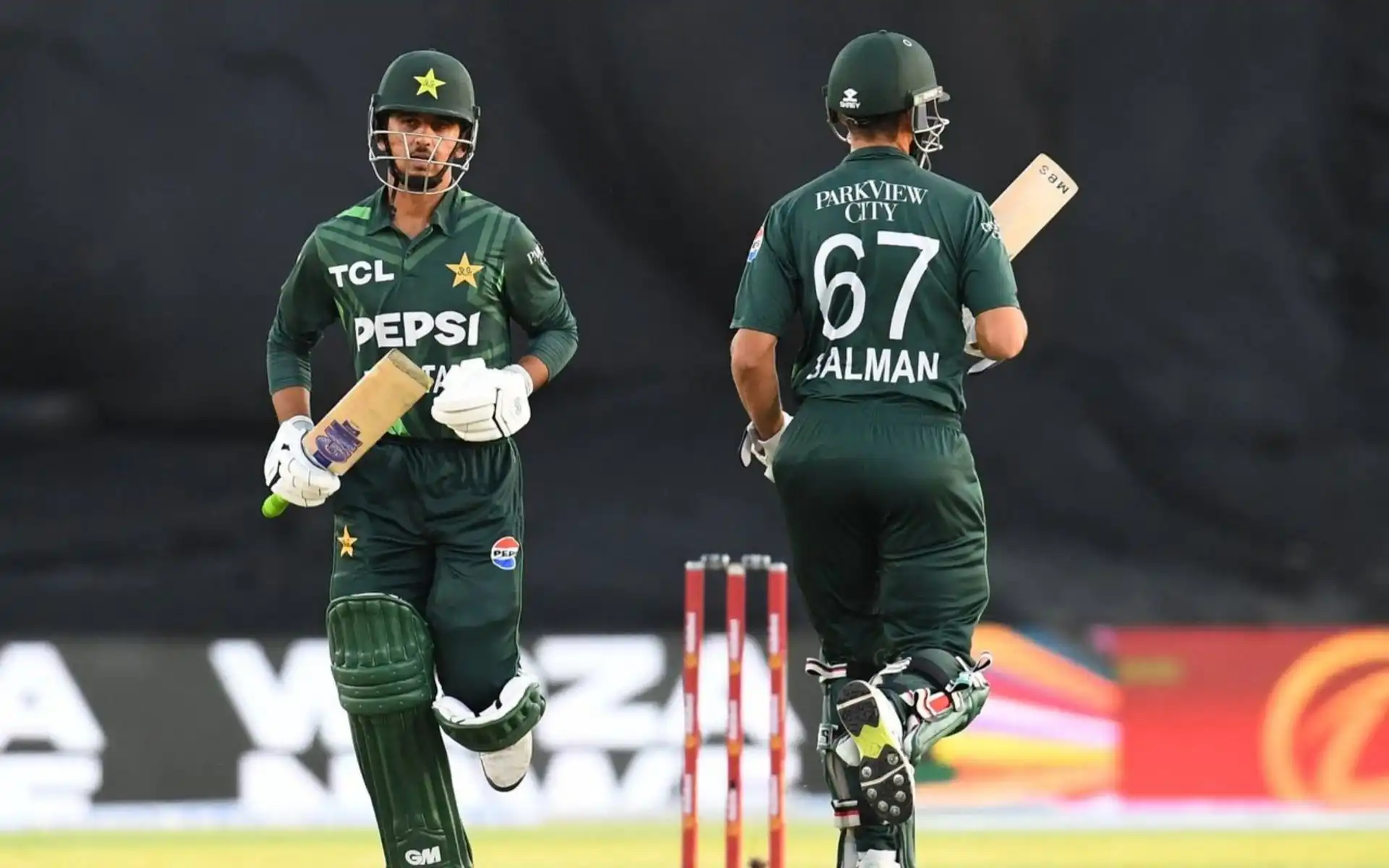 Saim Ayub, Salman Agha in action in the third ODI [Source: @TheRealPCB/x]