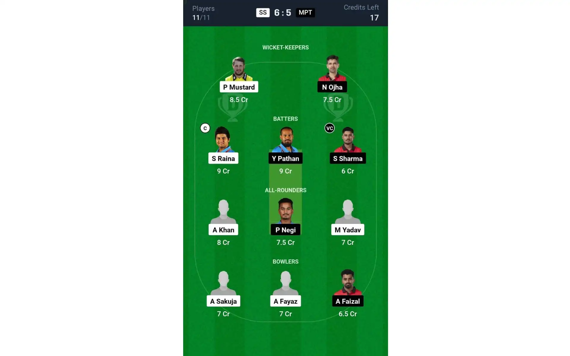 SS vs MPT, BCL T20 2024: Dream11 Team 1 [Source: @Dream11 App]