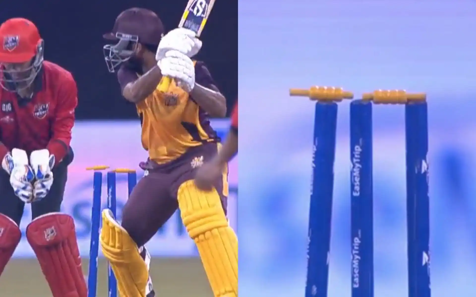 Bails doesn't fall off as stumps gets rattled in BCL 2024 match [Source: @bigcricleague_/X.com]