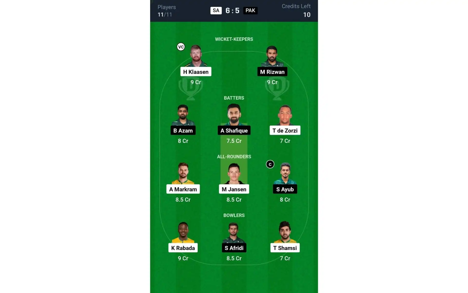 SA vs PAK 2nd ODI 2024: Dream11 Team 2 [Source: @Dream11 App]