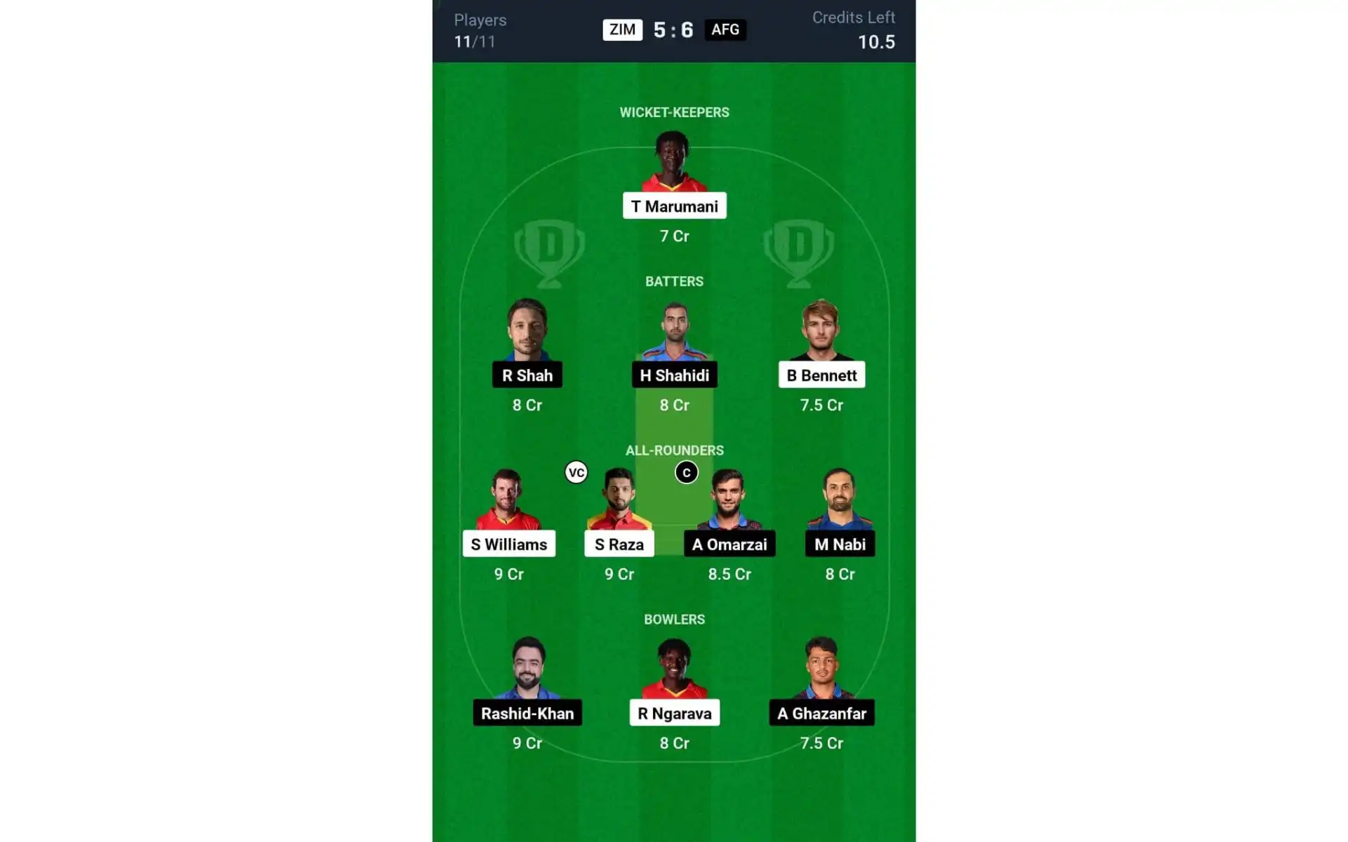 ZIM vs AFG 2nd ODI: Dream11 Team 2 [Source: @Dream11 App]