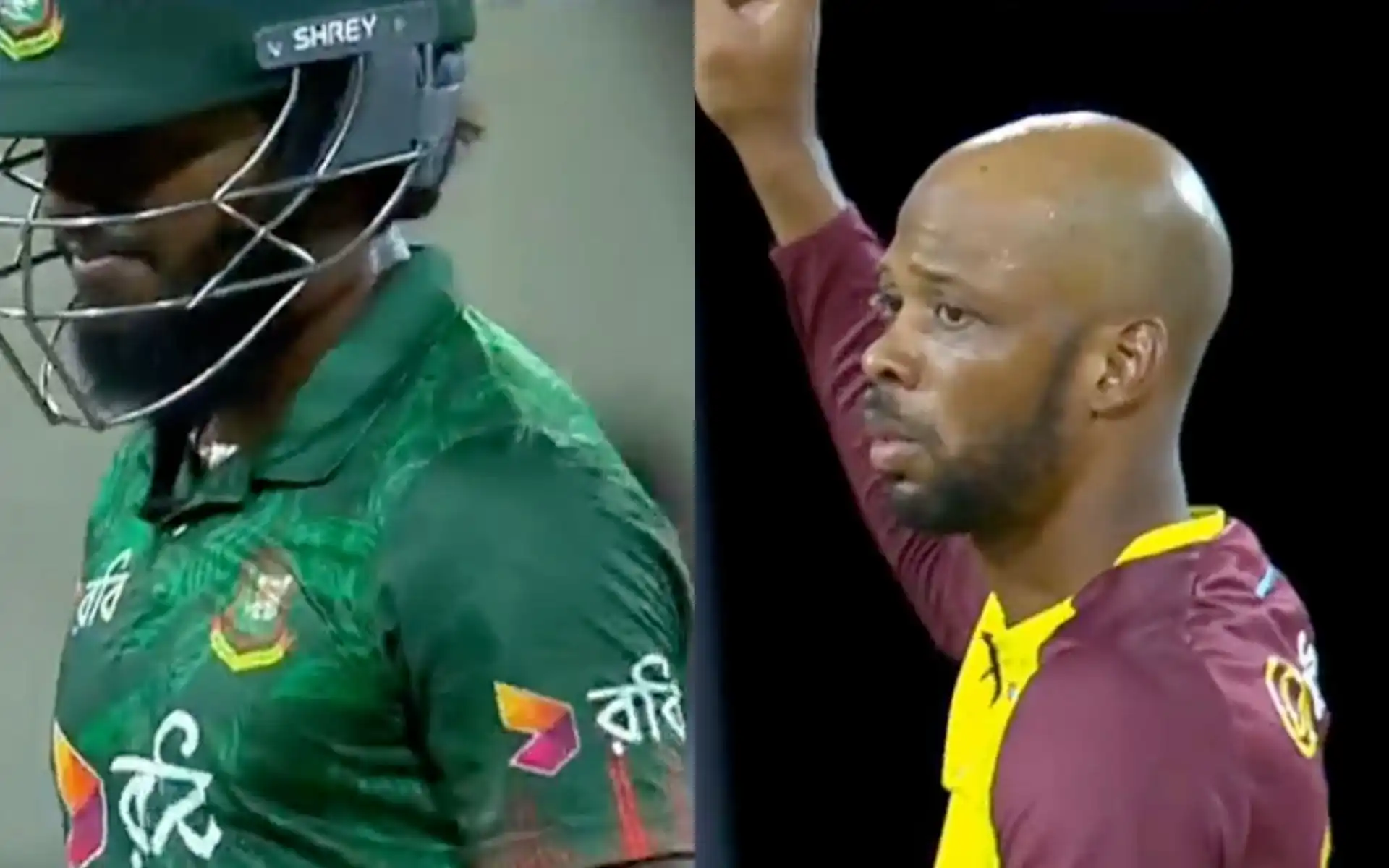 Roston Chase dismissed Mehidy Hasan Miraz during the 3rd T20I of the series [Source: @gavaskar_theman/x.com]