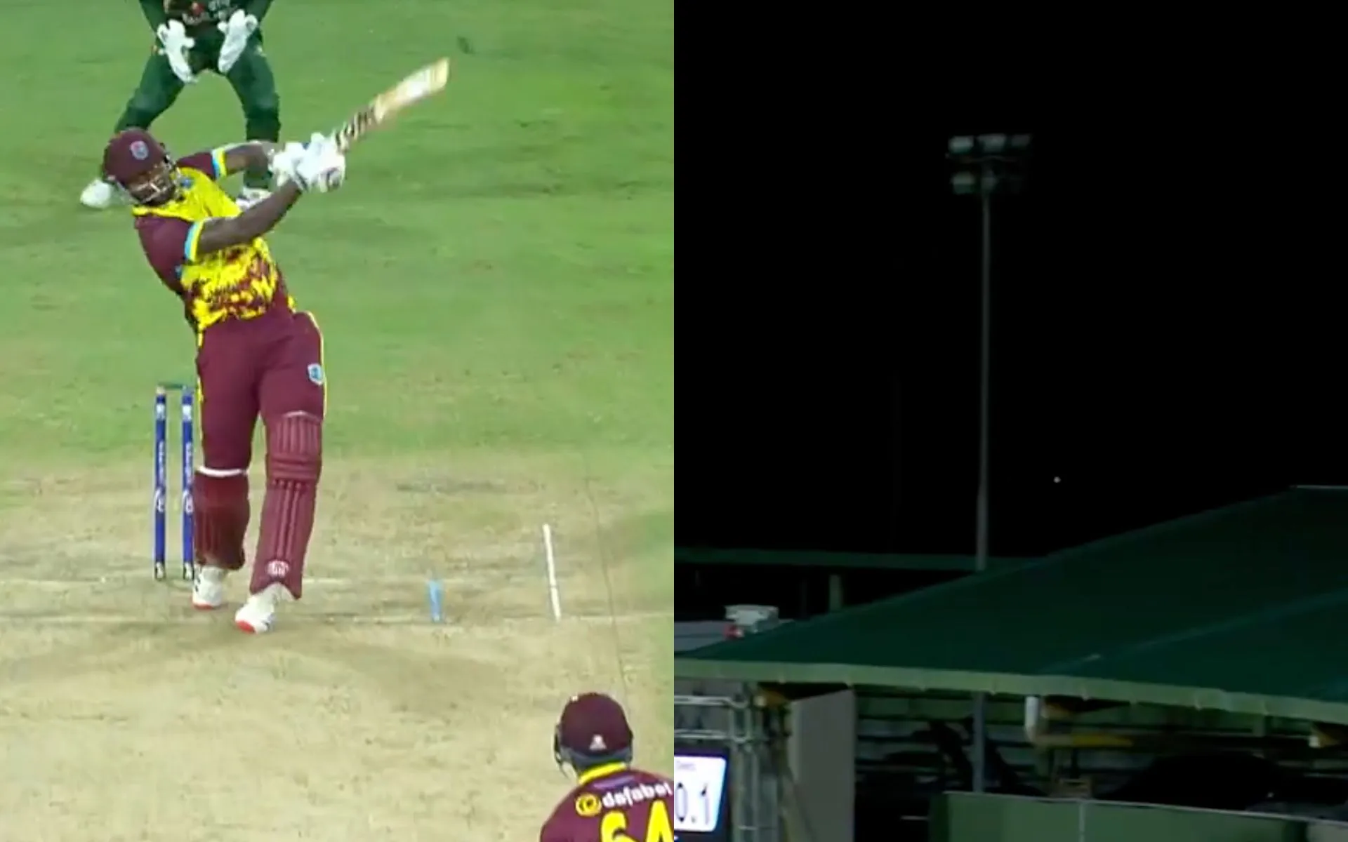 Romario Shepherd's 88m-long six (Source:@windiescricket/X.com)