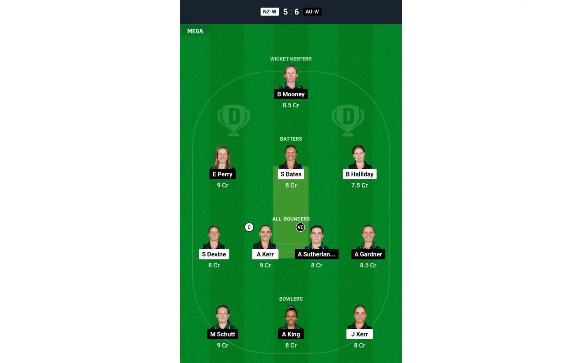NZ-W vs AU-W 2nd ODI: Dream11 Team 2 [Source: @Dream11 App]