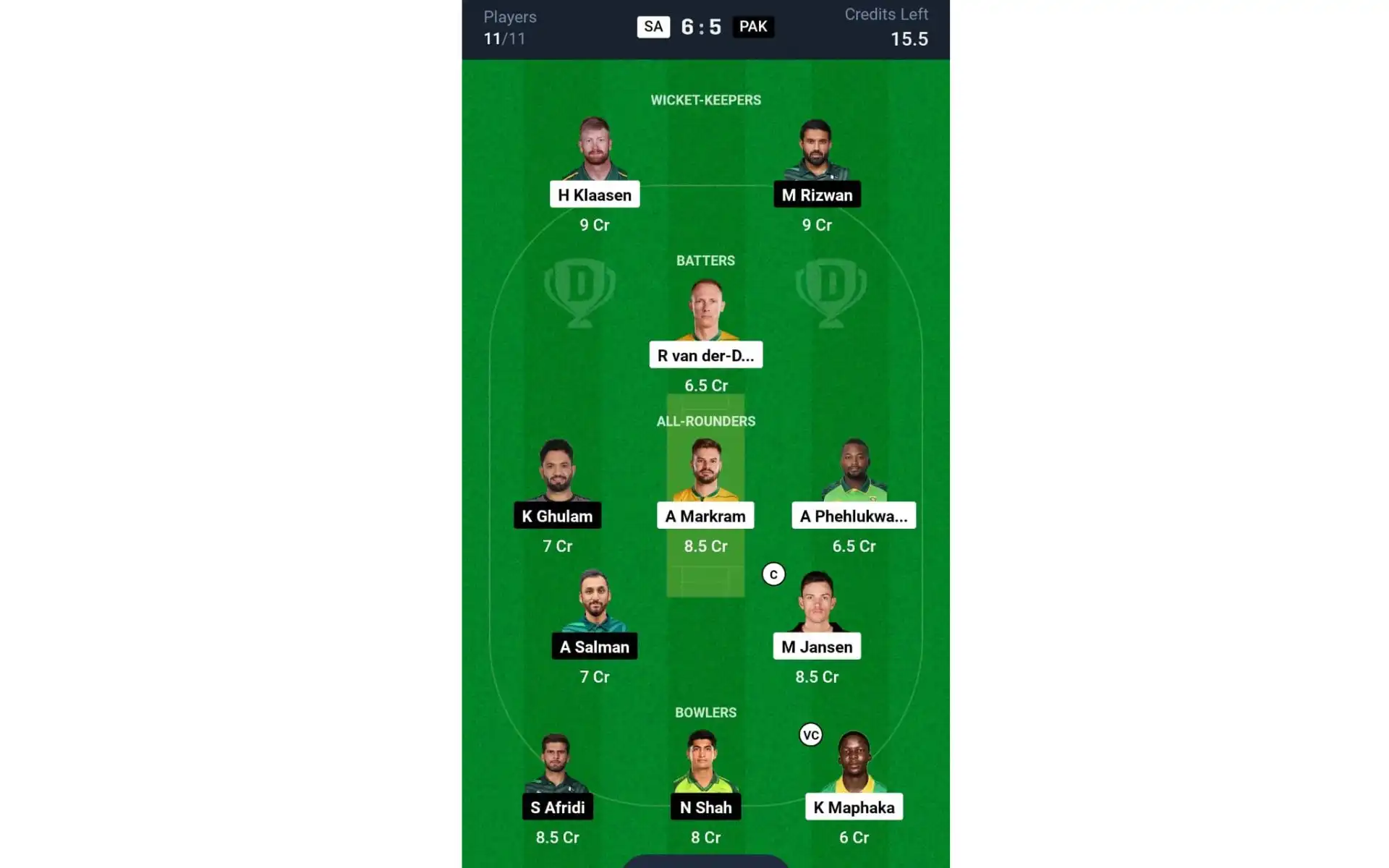 SA vs PAK, 3rd ODI: Dream11 Team 1 [Source: @Dream11 App]