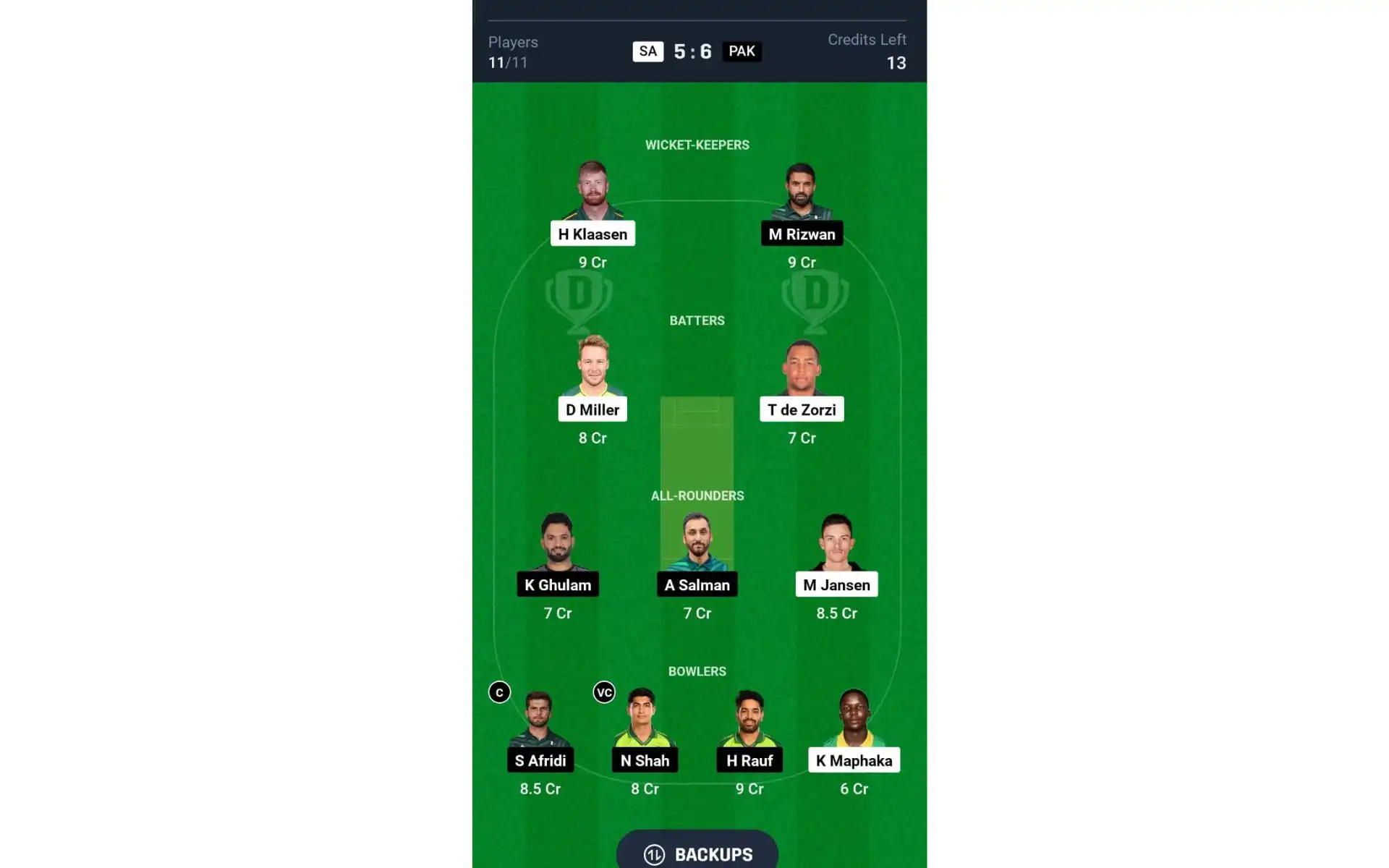 SA vs PAK, 3rd ODI: Dream11 Team 2 [Source: @Dream11 App]