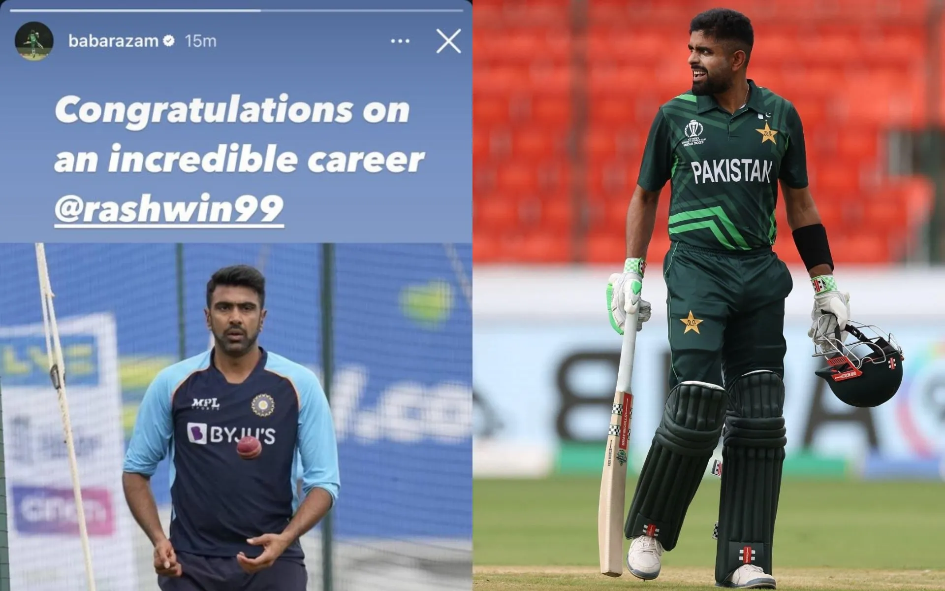 Babar Azam's tribute to Ashwin (Source: @1Game_on/x.com, @Ibrahim__56/x.com)