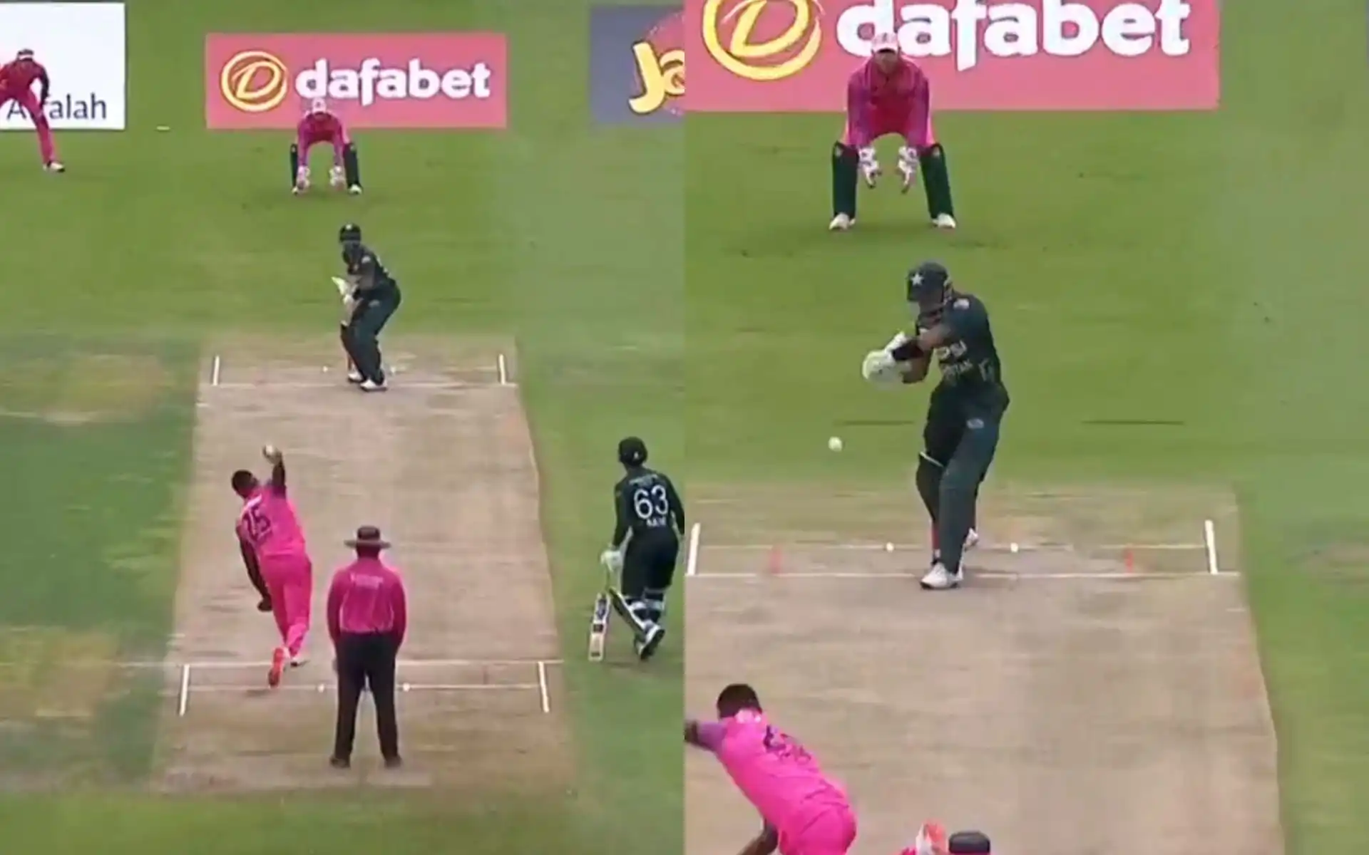 Babar Azam gets off the mark with a boundary [Source: @PCTReplays/x]