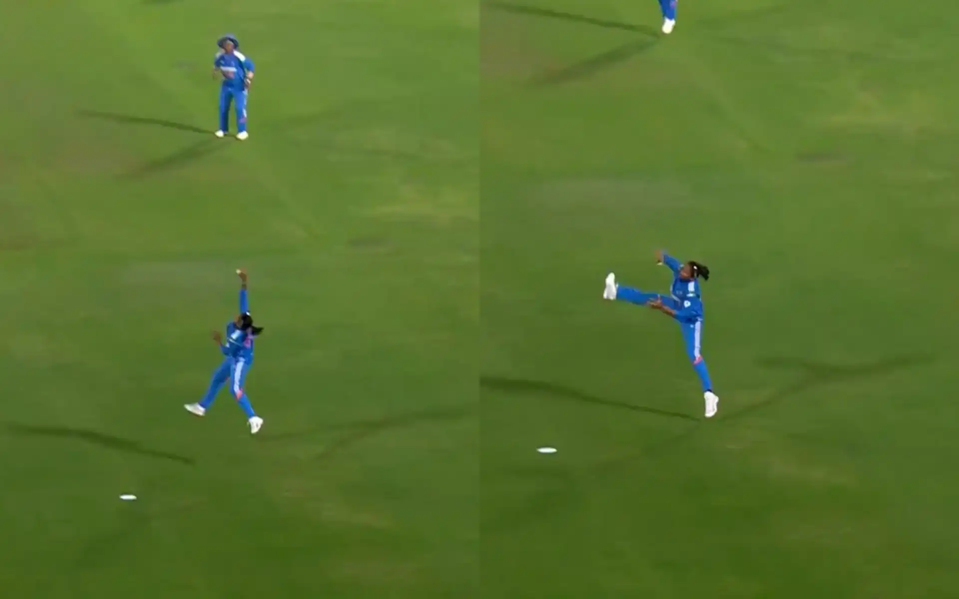 Harmanpreet Kaur dismisses Aaliyah Alleyne with one-handed stunner [Source: @BCCIWomen/X.com]
