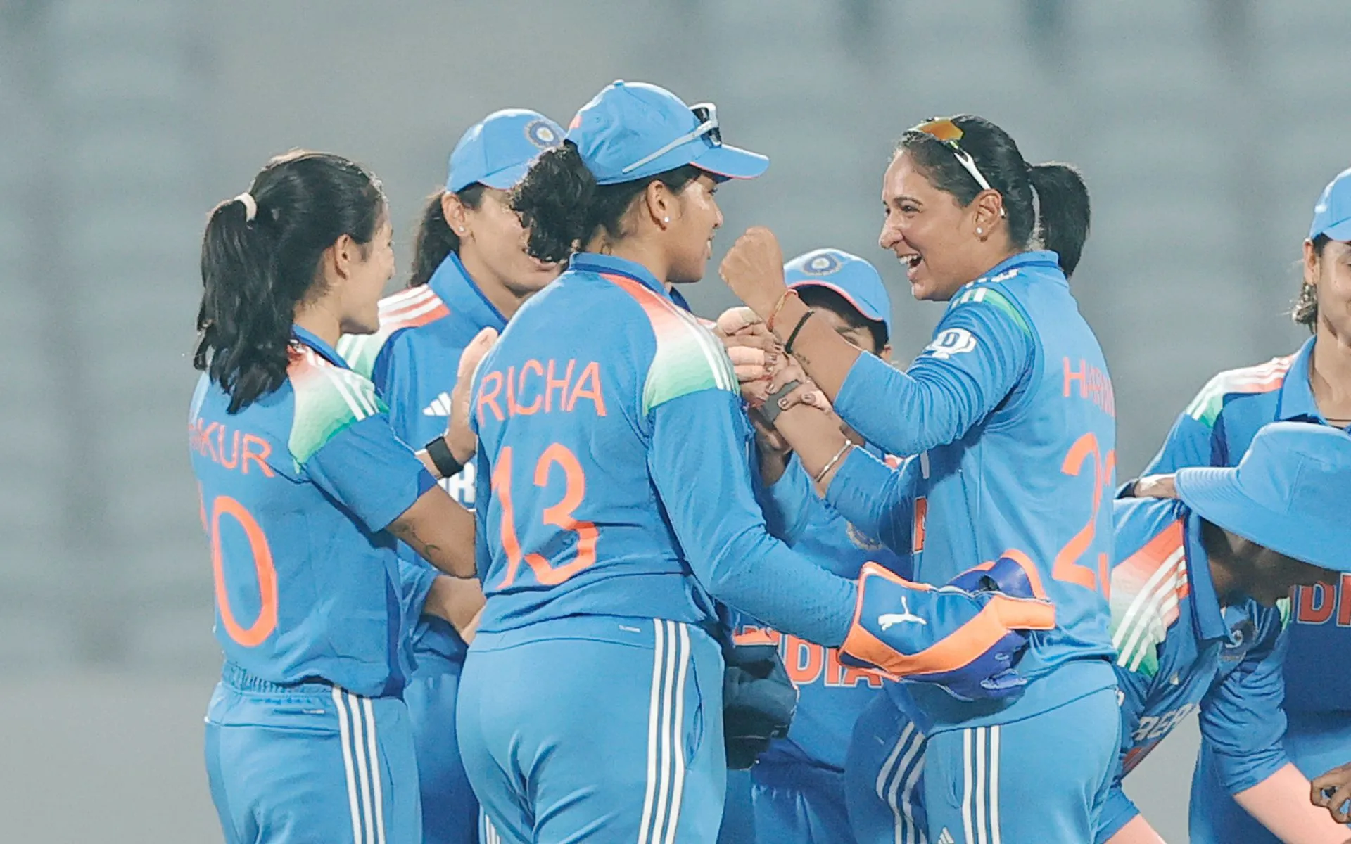 India celebrate an early wicket. [Source: @BCCIWomen/X]