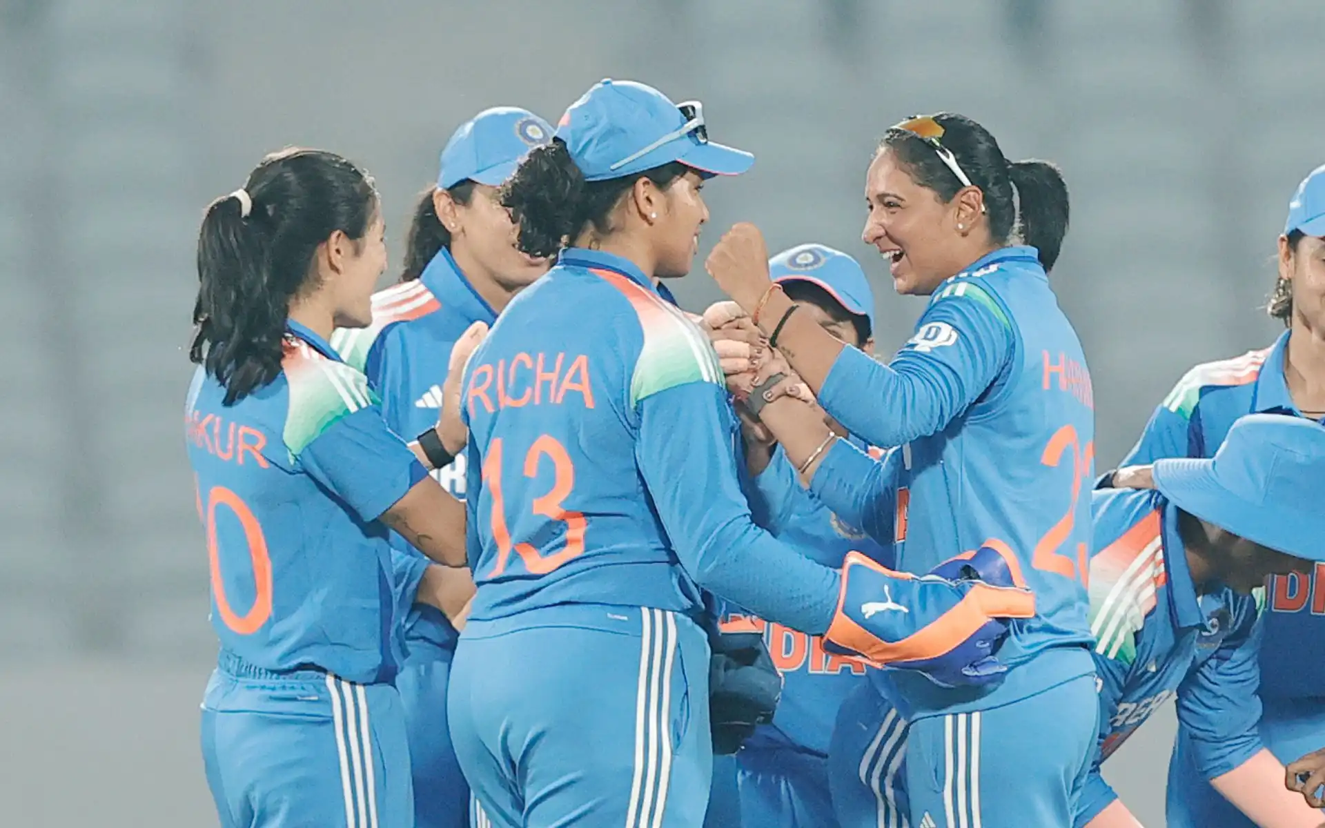 India celebrate an early wicket. [Source: @BCCIWomen/X]