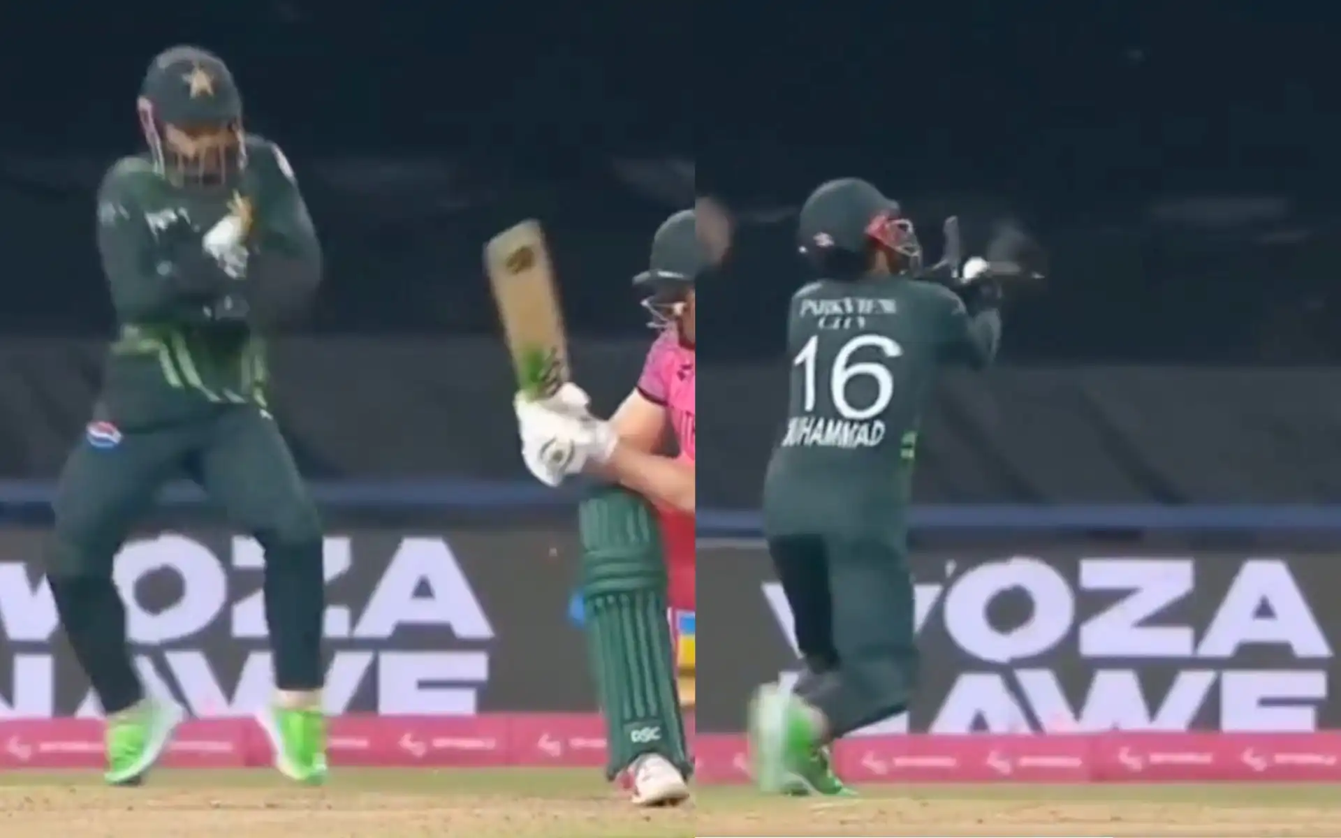Mohammad Rizwan takes a stunning catch [Source: @shurlistan/X.com]