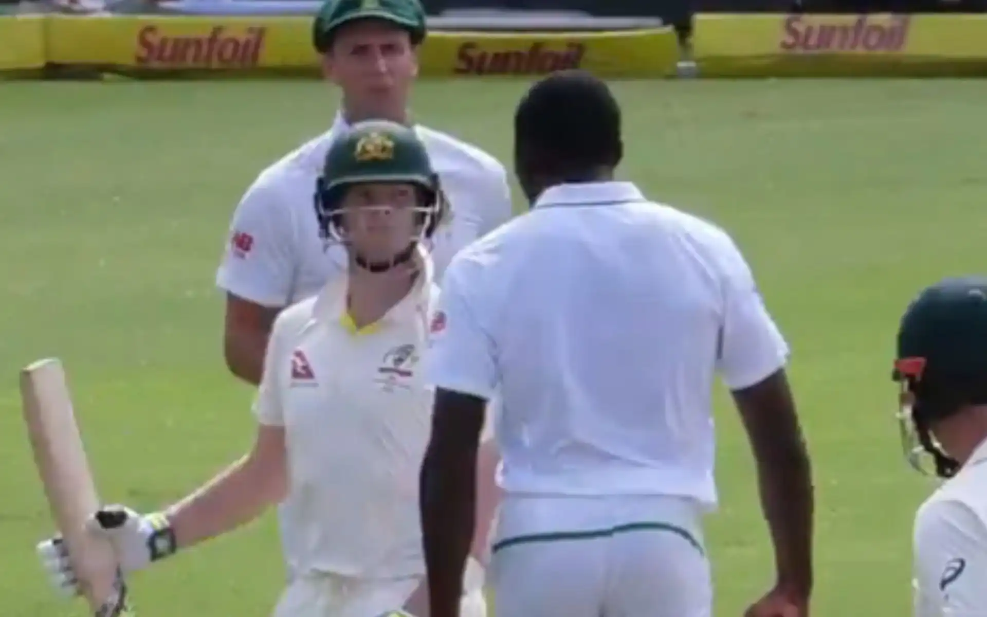Kagiso Rabada intimidates Steve Smith [Source: @cricketcomau/X.com]