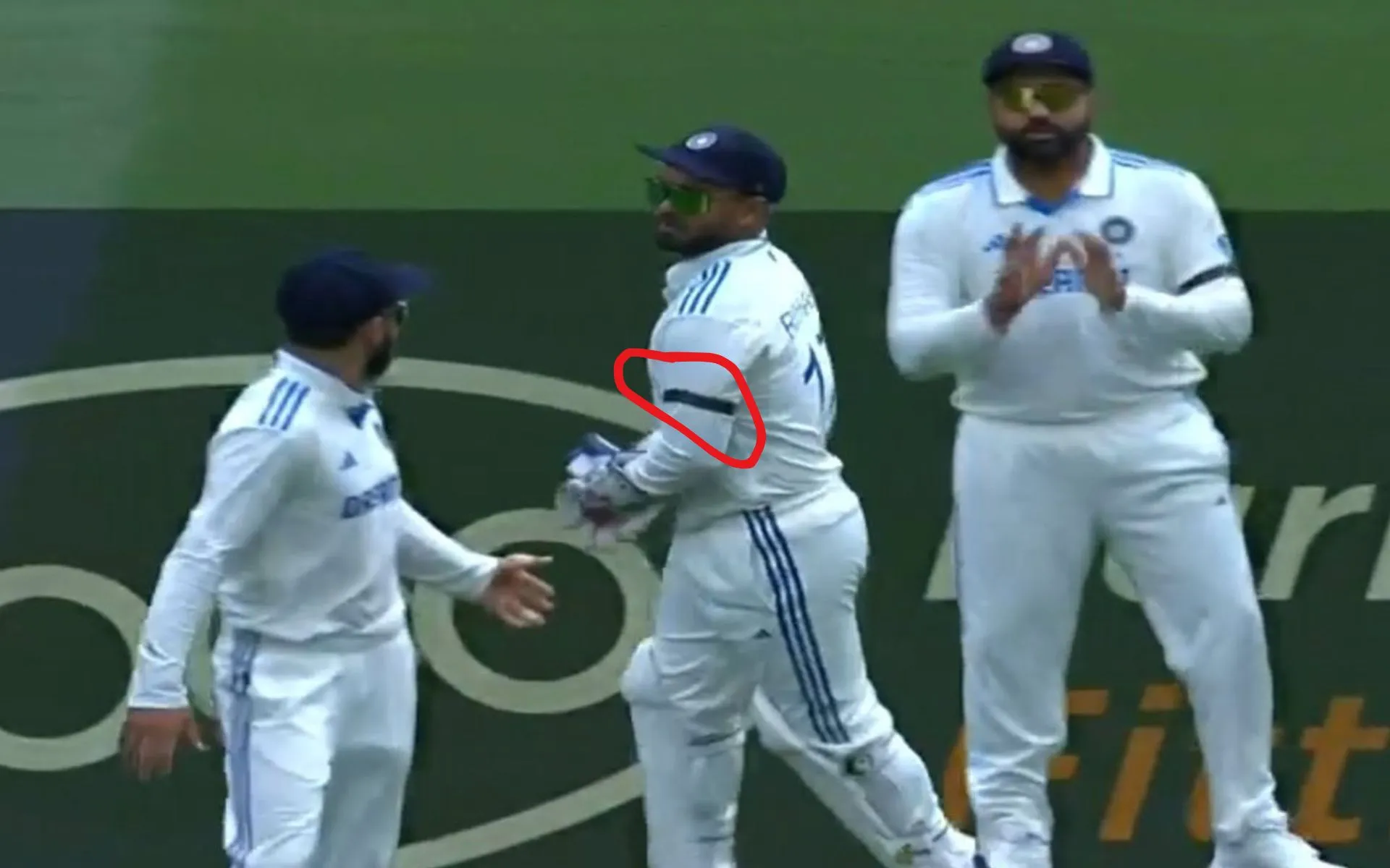 Indian team wearing black arm bands on Day 2 of Boxing Day Test [Source: @sagar_d45/x.com]
